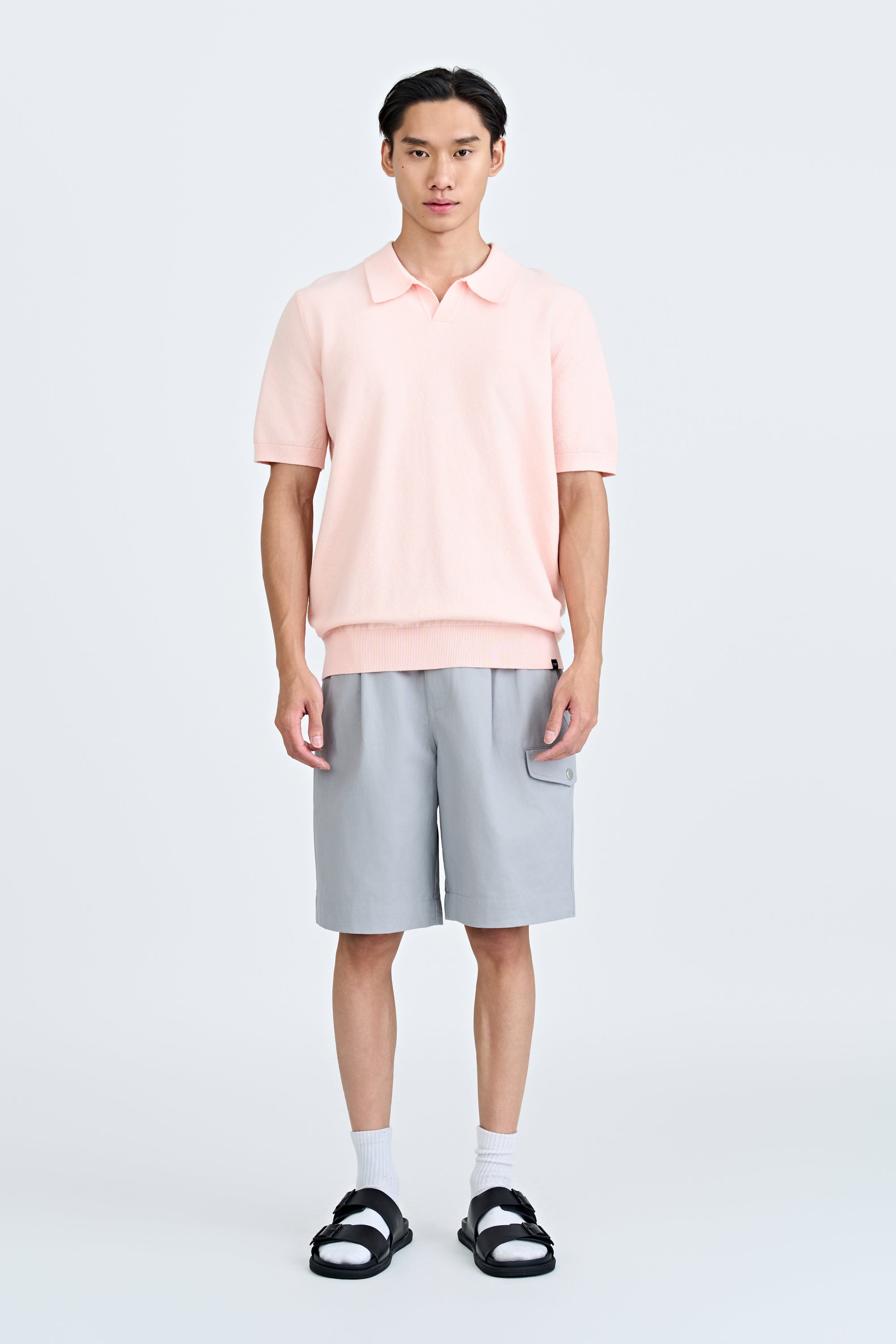 Knitted Open Collar Top - Blush