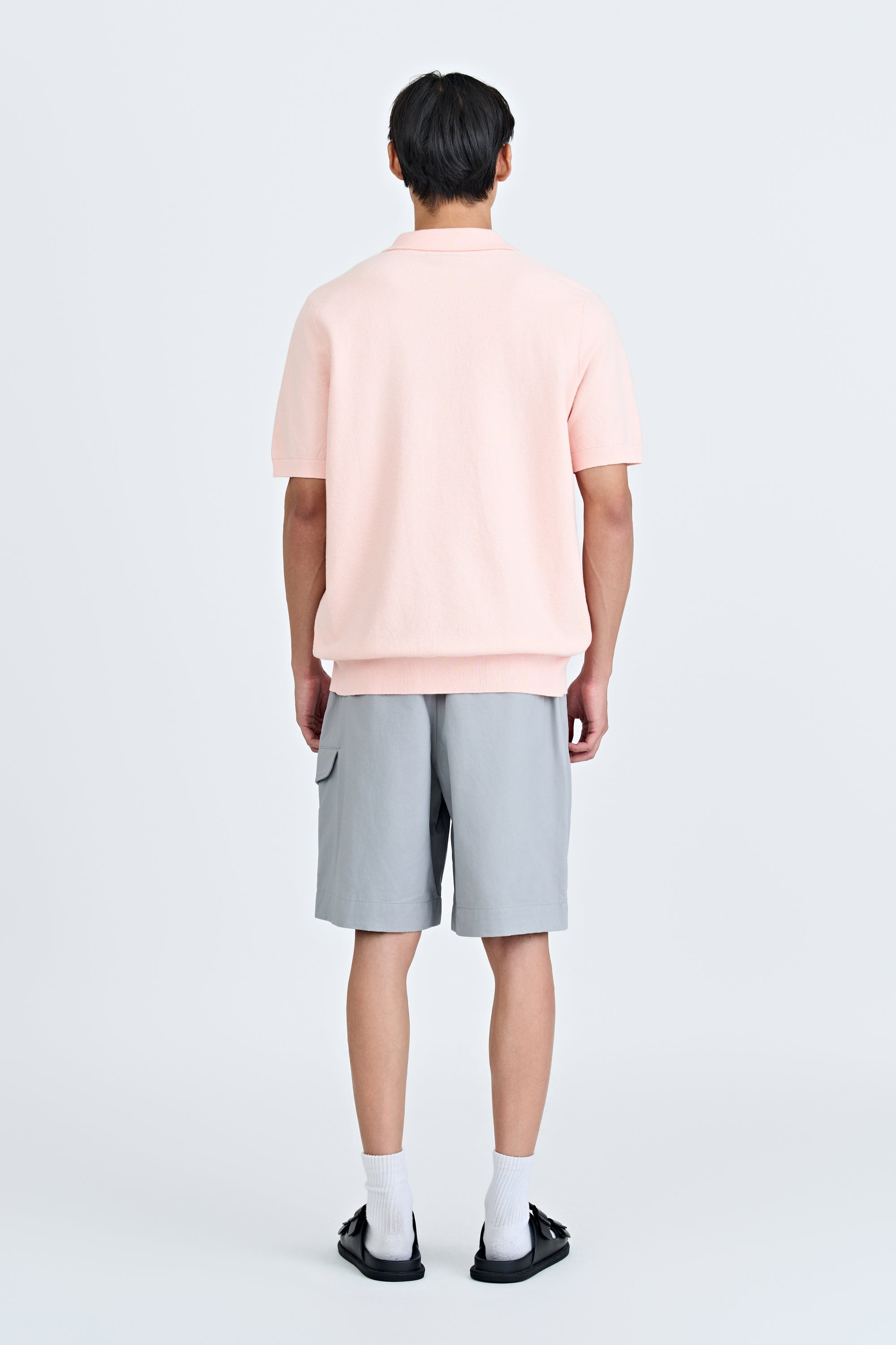 Knitted Open Collar Top - Blush