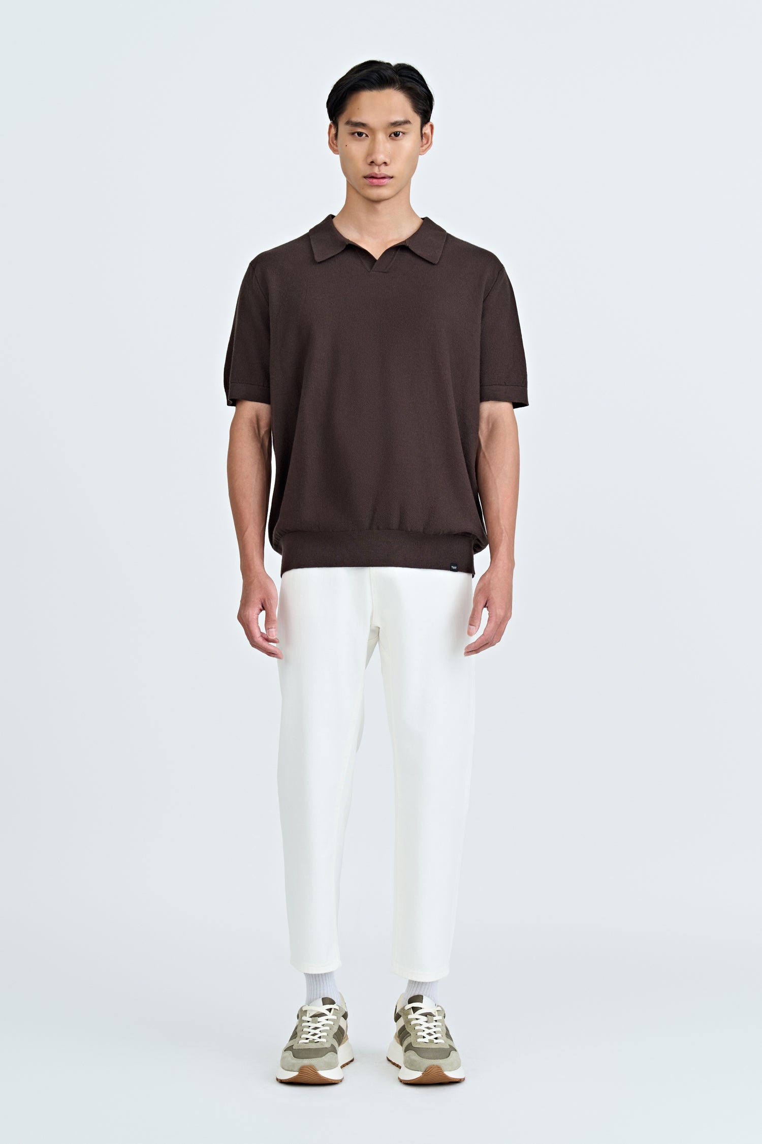 Knitted Open Collar Top - Cocoa