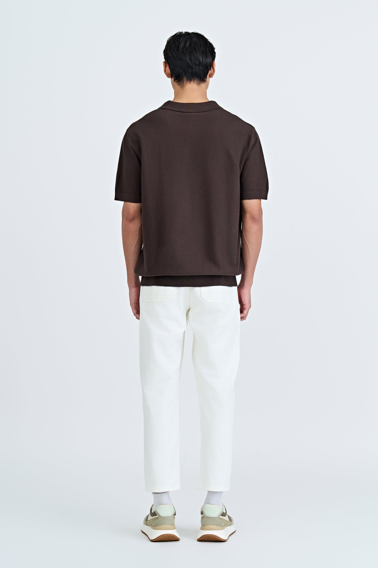 Knitted Open Collar Top - Cocoa