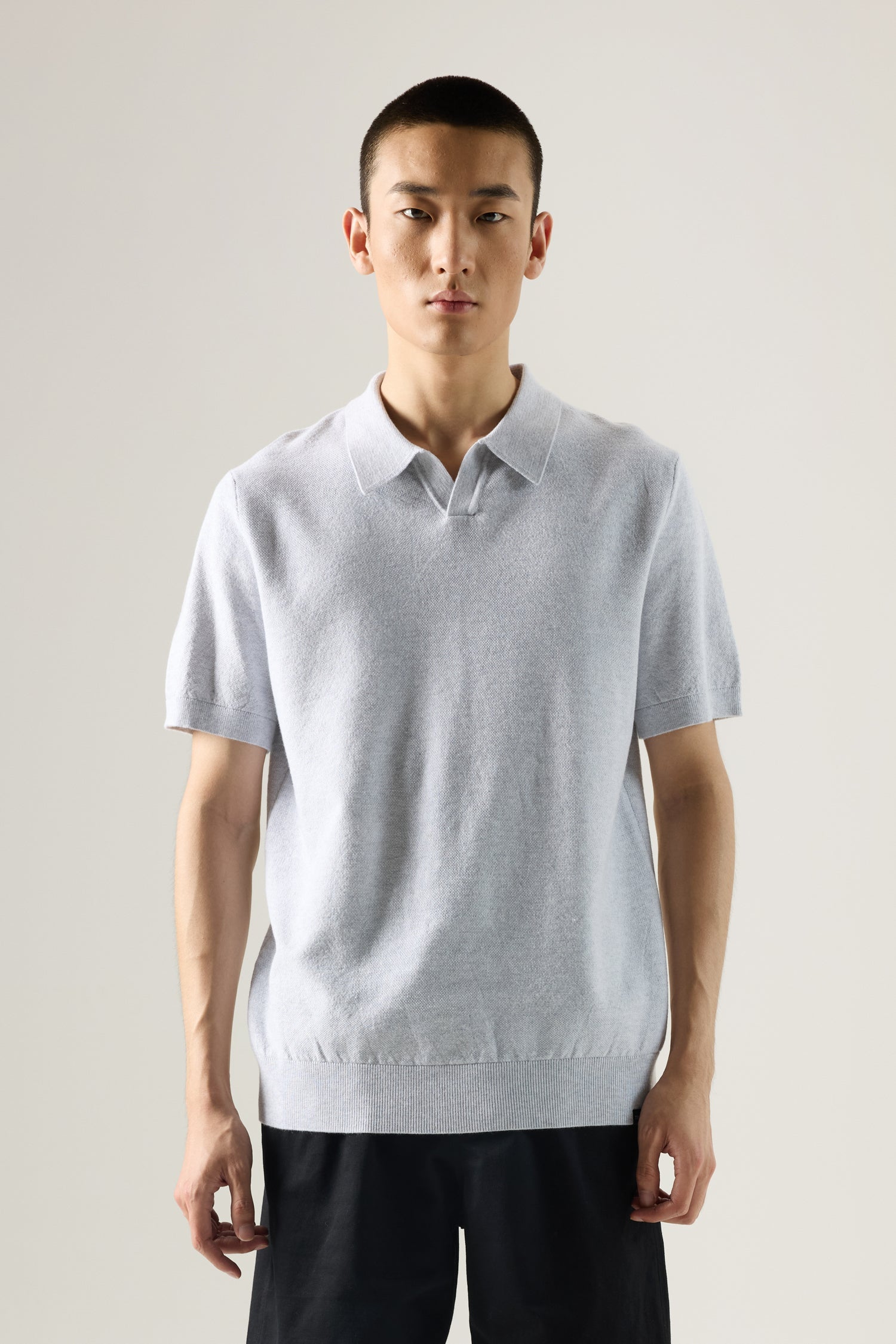 Knitted Open Collar Top - Light Grey