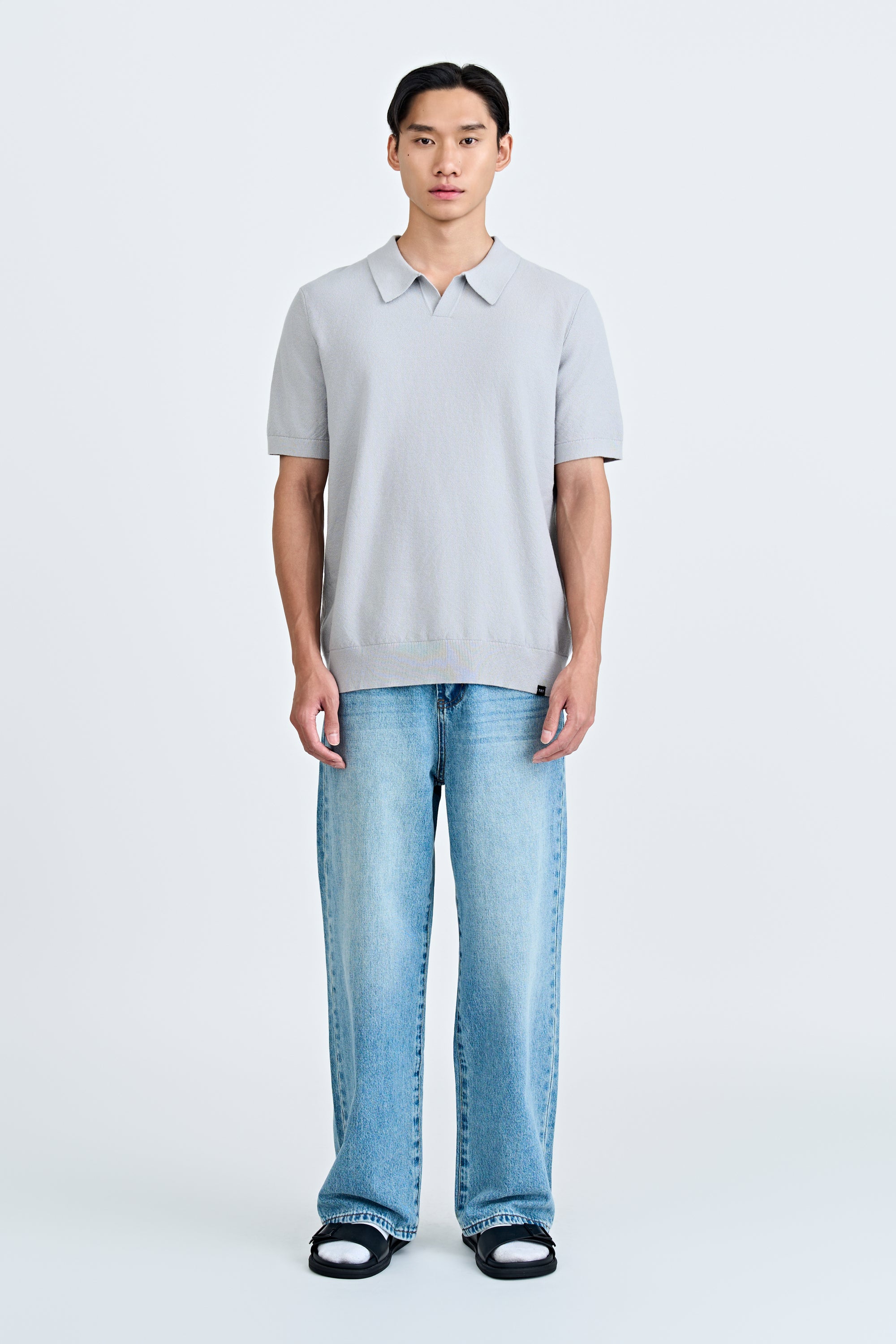 Knitted Open Collar Top - Silver