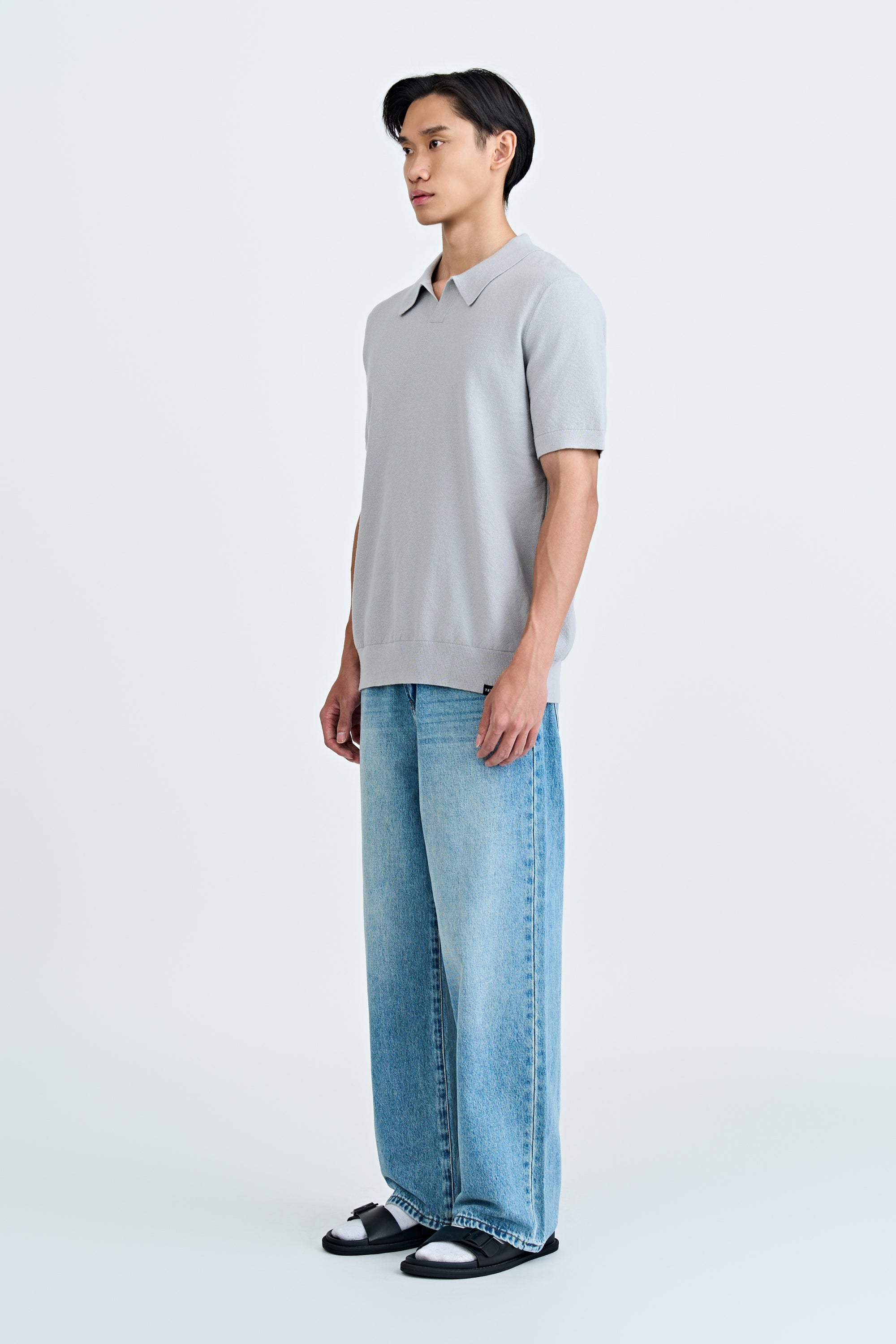 Knitted Open Collar Top - Silver