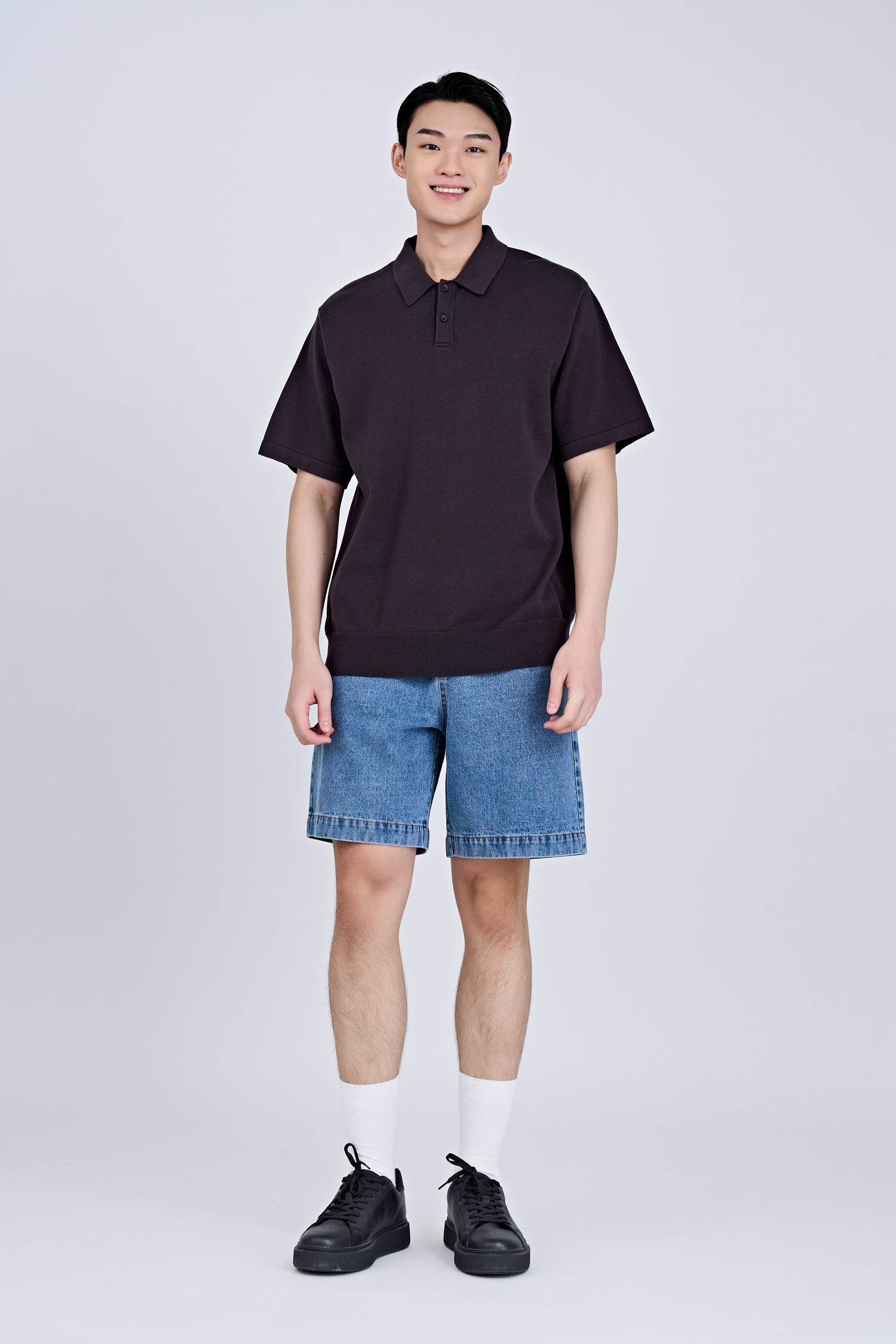 Relaxed Cut Knit Polo - Charcoal