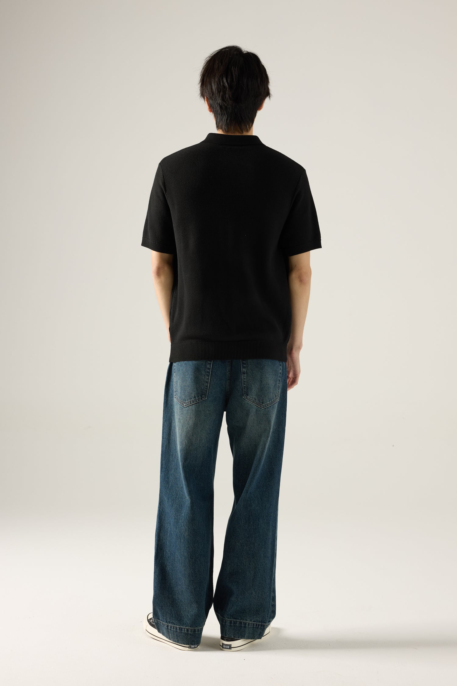 Knitted Polo Tee - Black