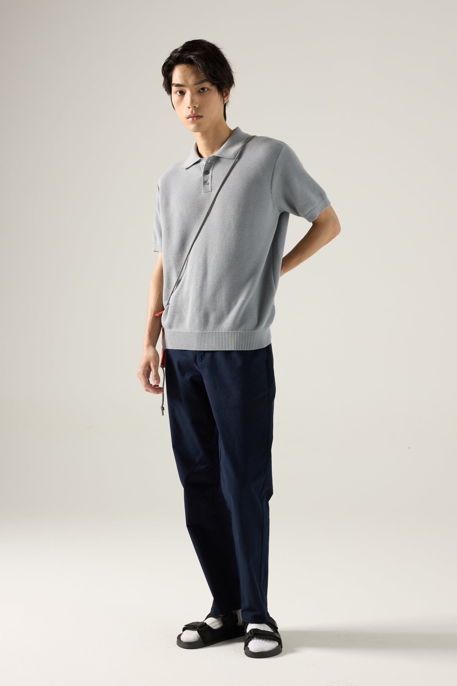 Knitted Polo Tee - Grey