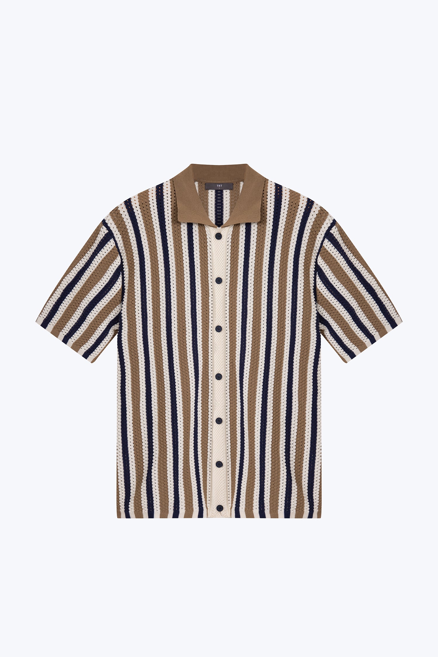 Textured Stripes Knit Polo Shirt - Olive