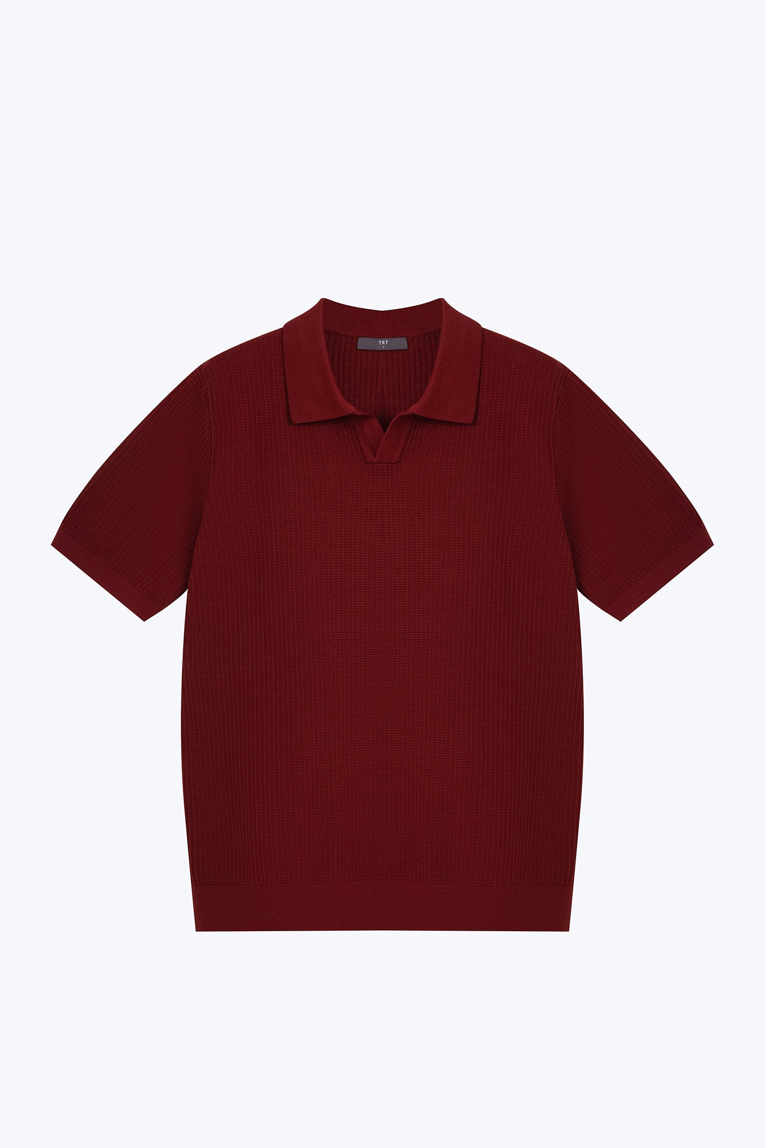 Knitted Waffle Open Collar Tee - Maroon