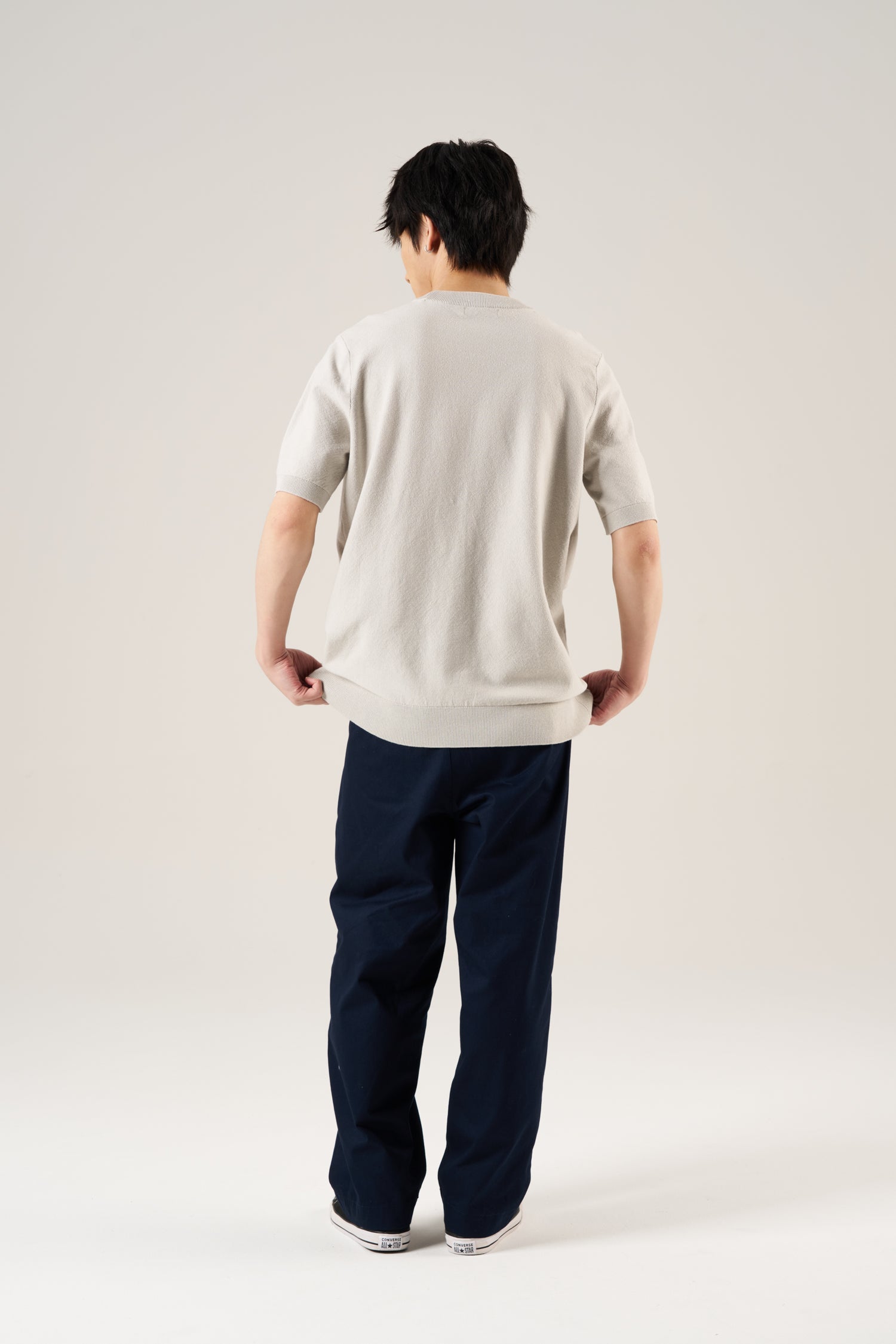 Knitted Contrast Trim Top - Grey