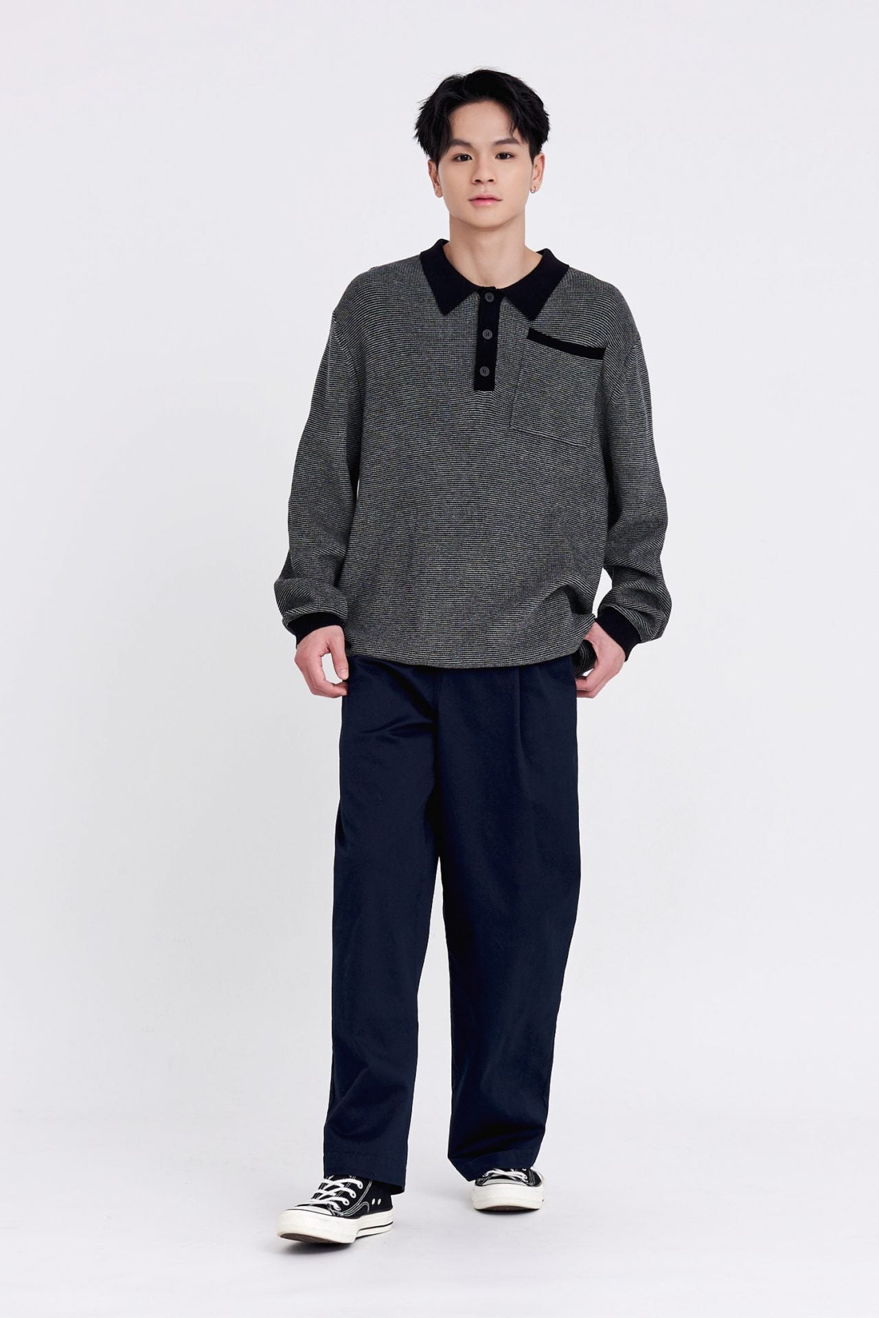 Knitted Dual-Colour Polo Pullover