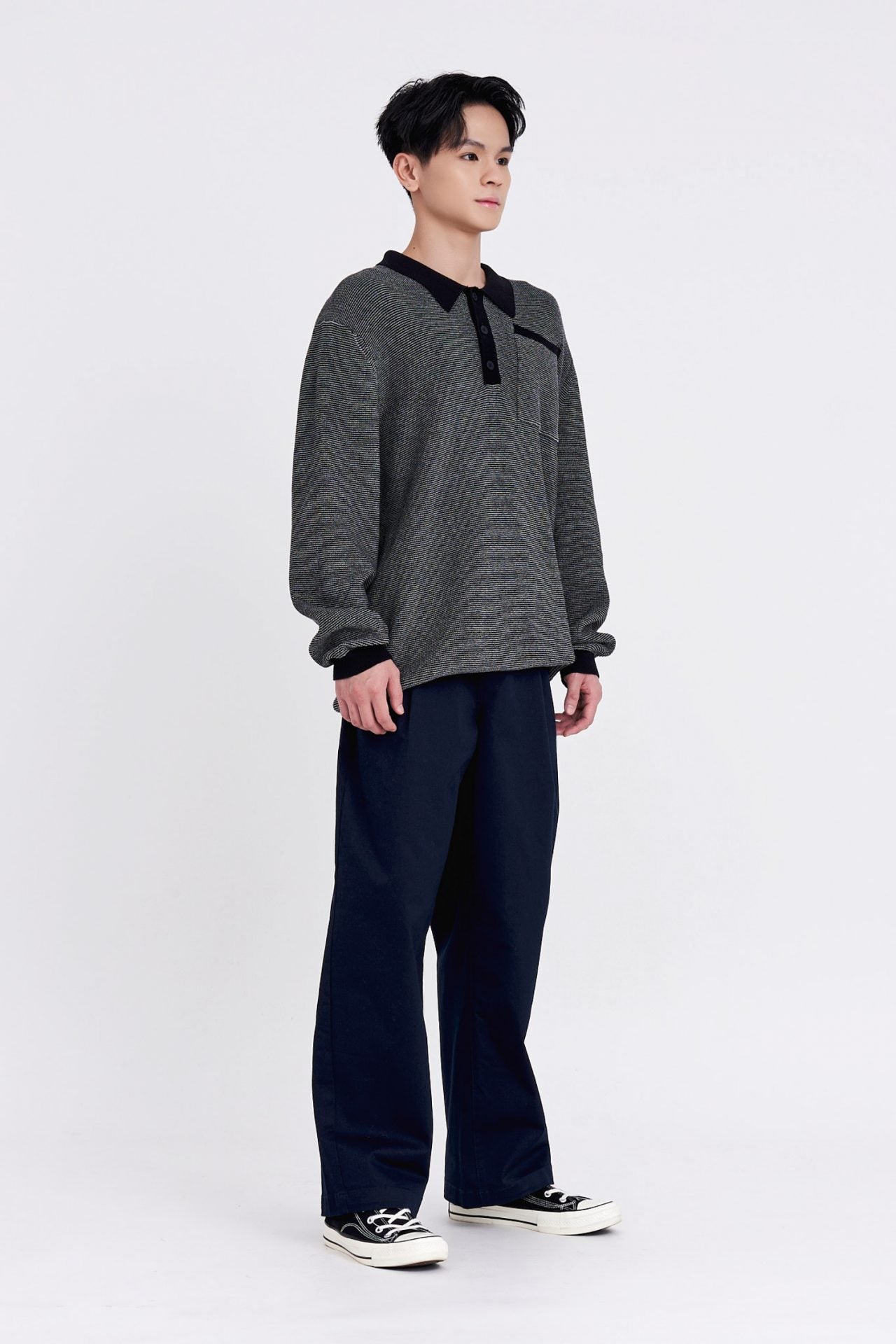 Knitted Dual-Colour Polo Pullover