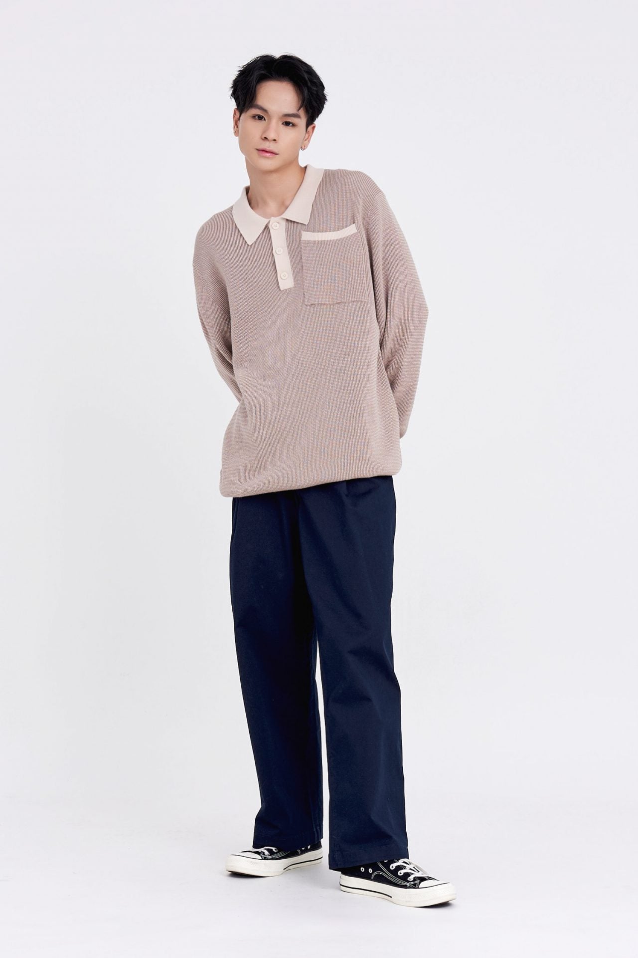 Knitted Dual-Colour Polo Pullover