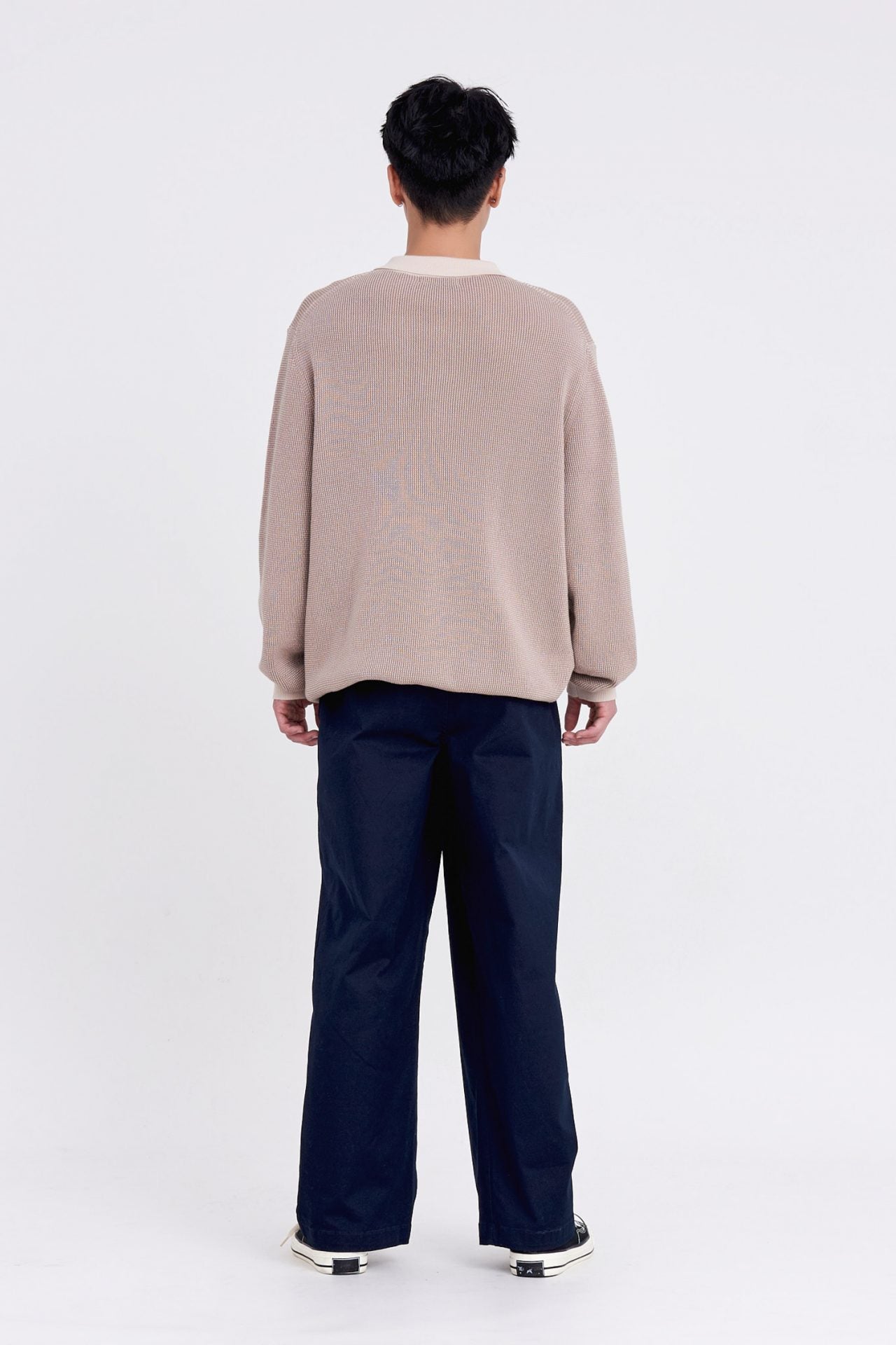 Knitted Dual-Colour Polo Pullover