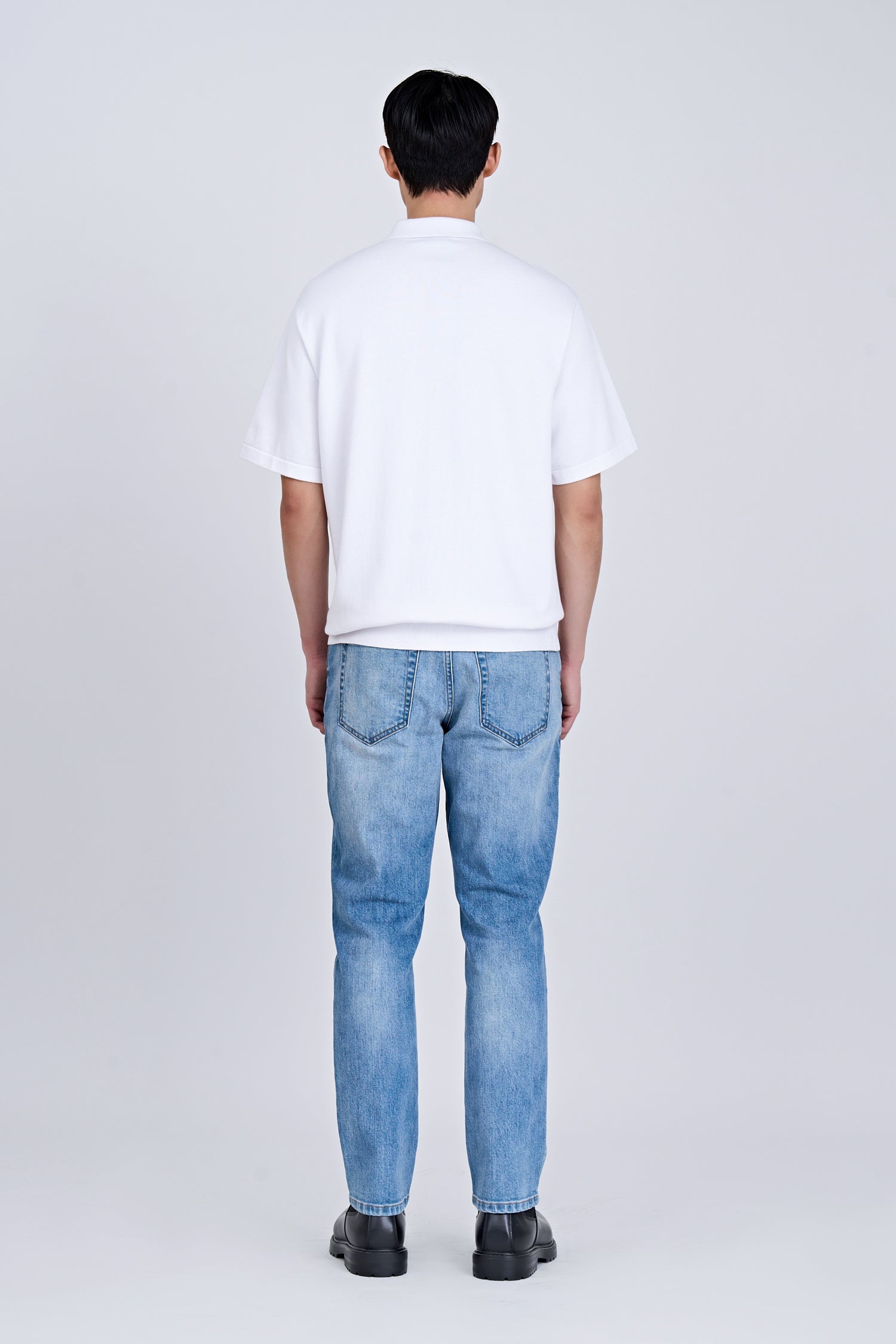 Straight Cut Jeans with Faded Wash - Denim