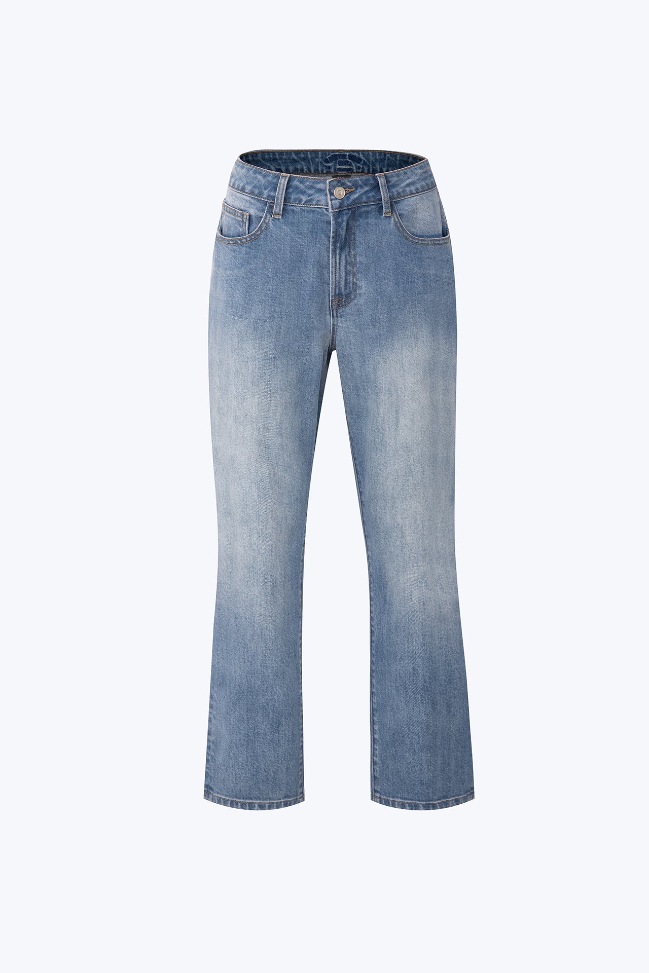 Straight Cut Jeans with Faded Wash - Denim