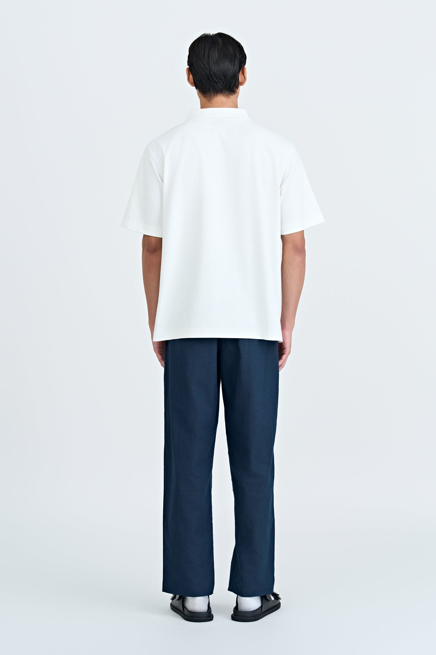 Linen Cotton Elasticated Pants - Navy