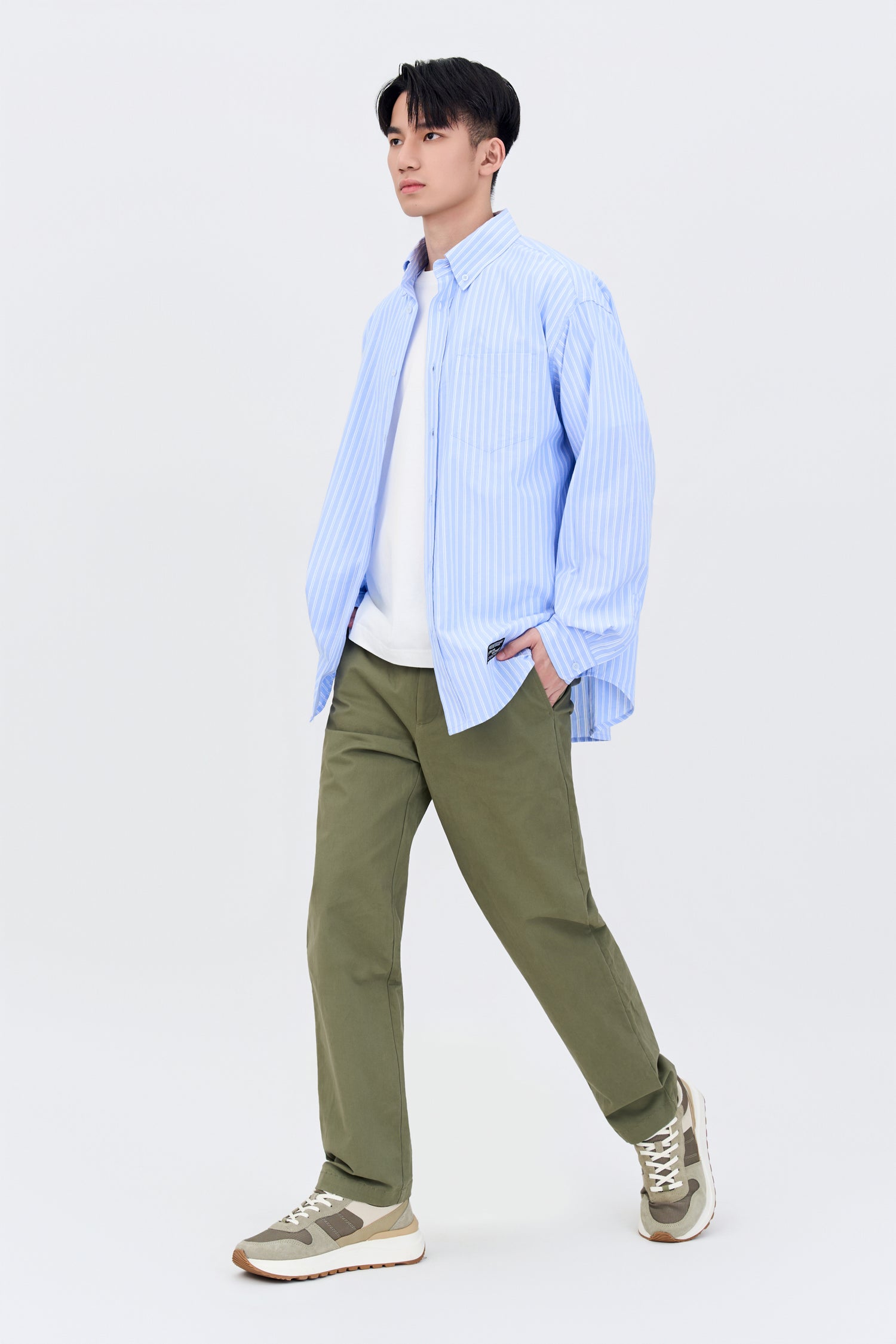 Relaxed Fit Cotton Twill Trousers - Sage