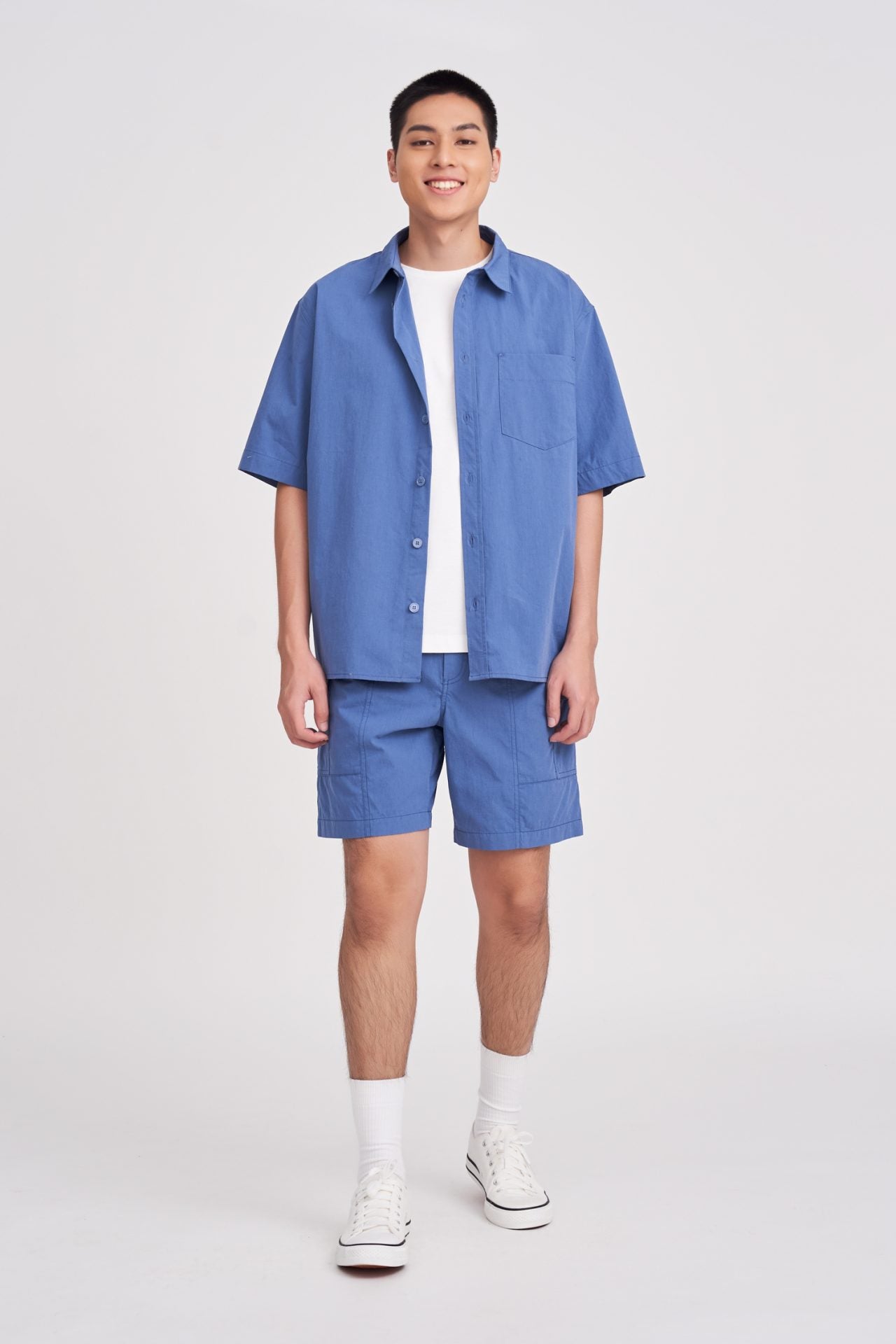 Elasticated Regular-fit Technical Cargo Bermudas - Bluesteel
