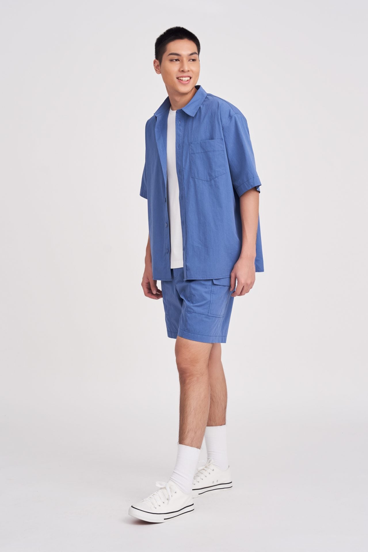 Elasticated Regular-fit Technical Cargo Bermudas - Bluesteel