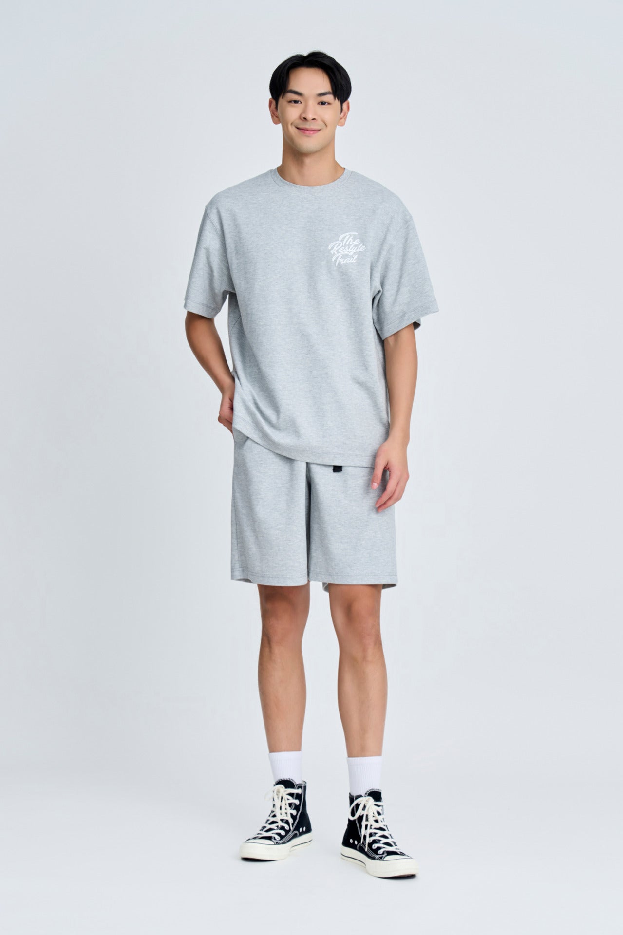 Twill Jersey Wide-fit Bermudas - Light Grey Melange