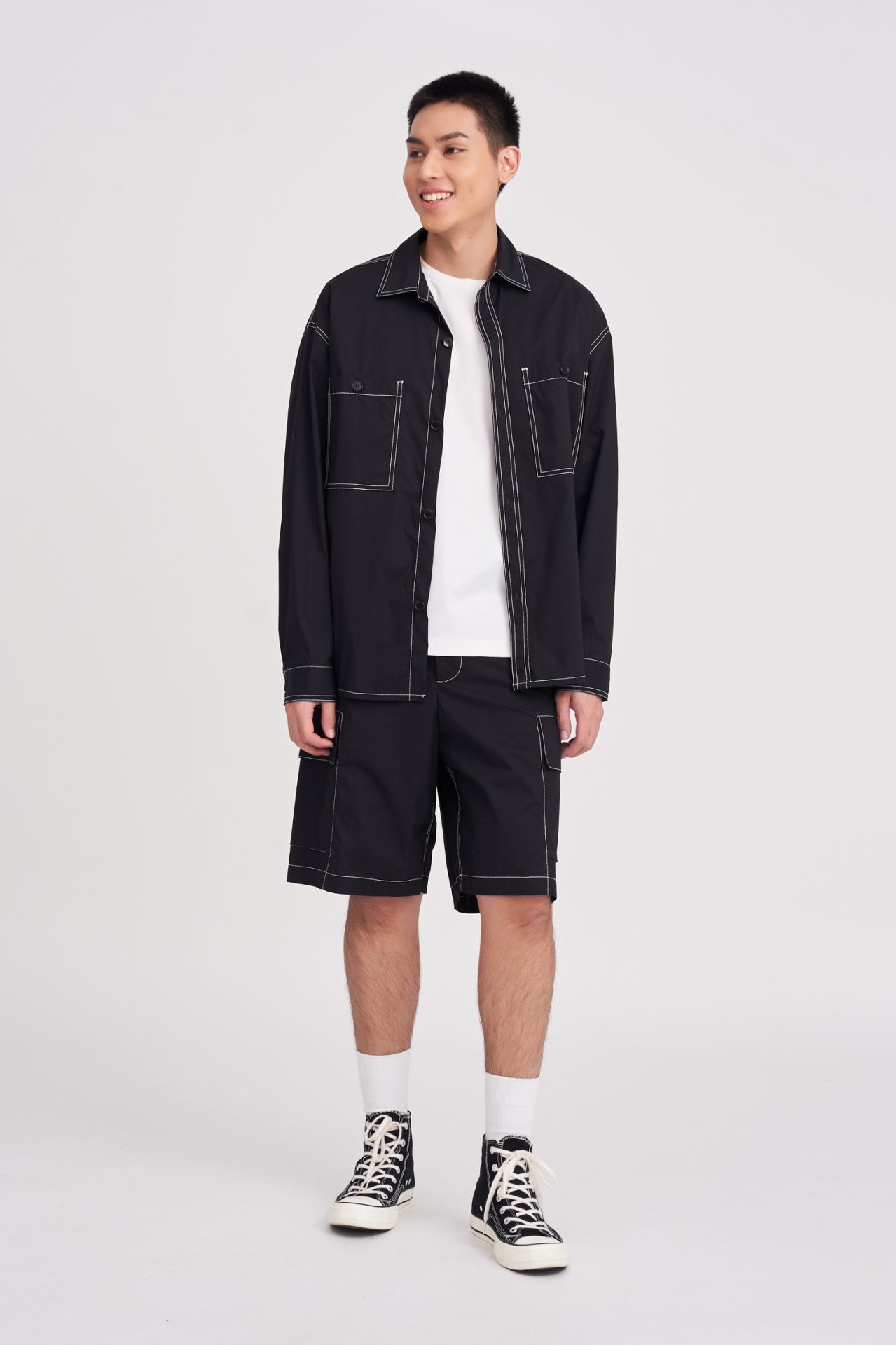 Wide Fit Contrast Stitch Bermudas