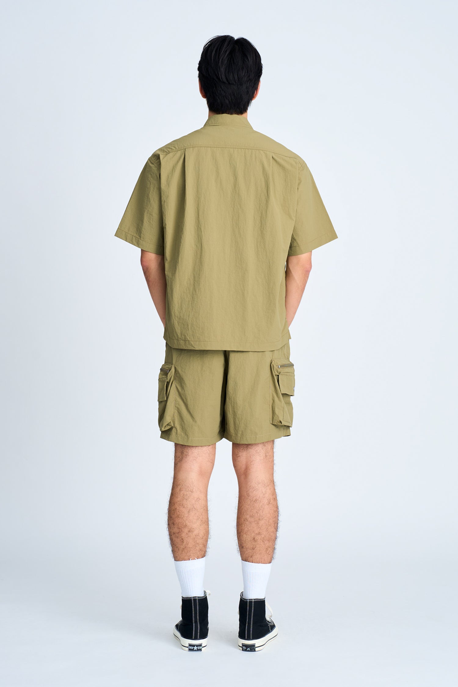 Elasticated Nylon Cargo Bermudas - Army Green