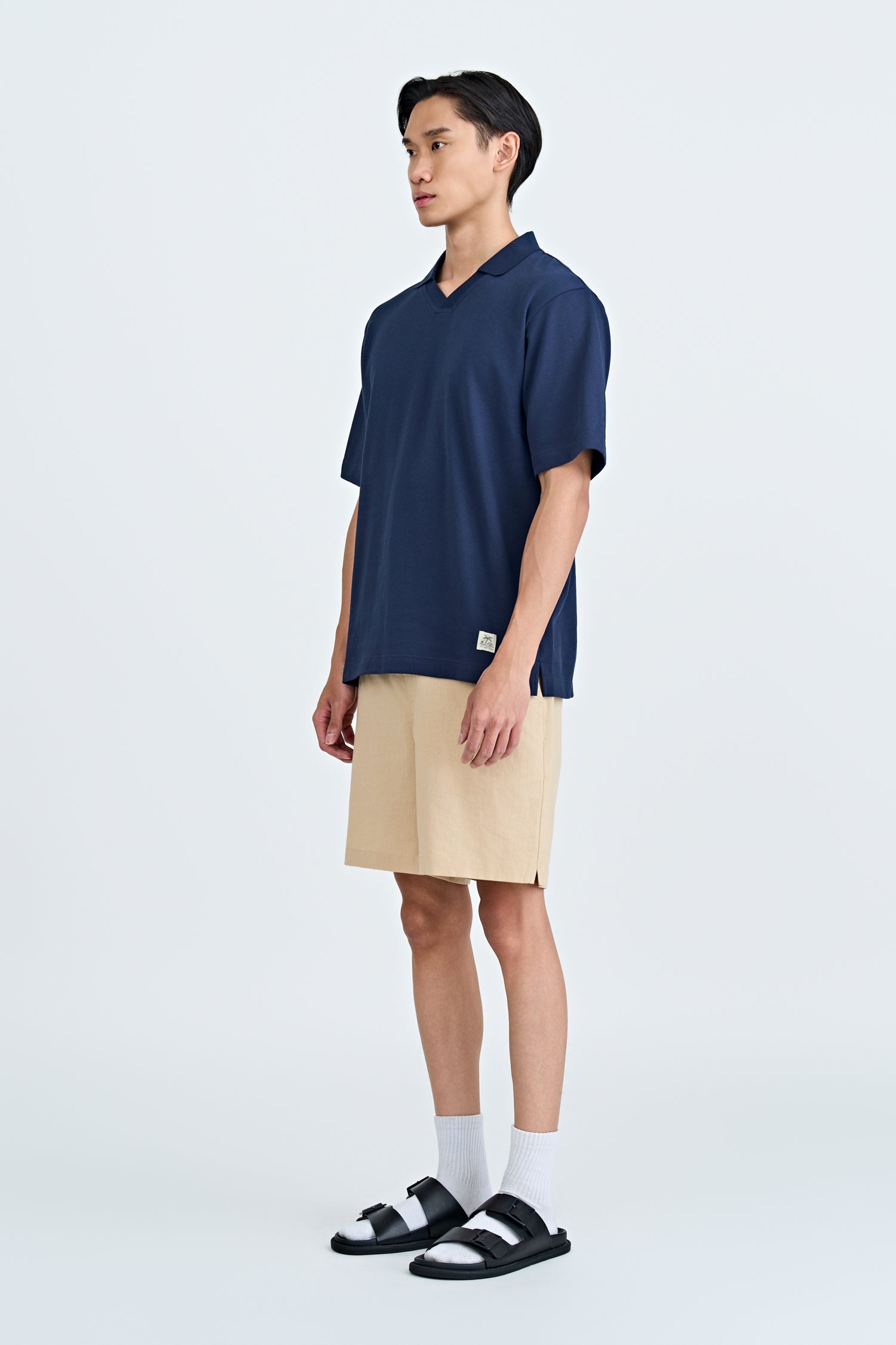 Linen Cotton Elasticated Bermudas - Sand