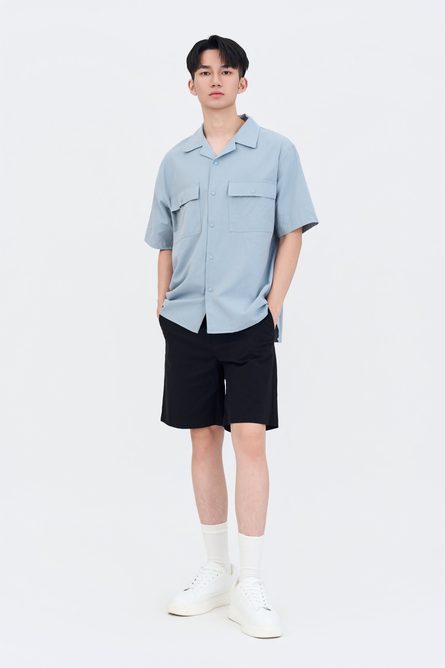 Relaxed Fit Cotton Twill Bermudas - Black