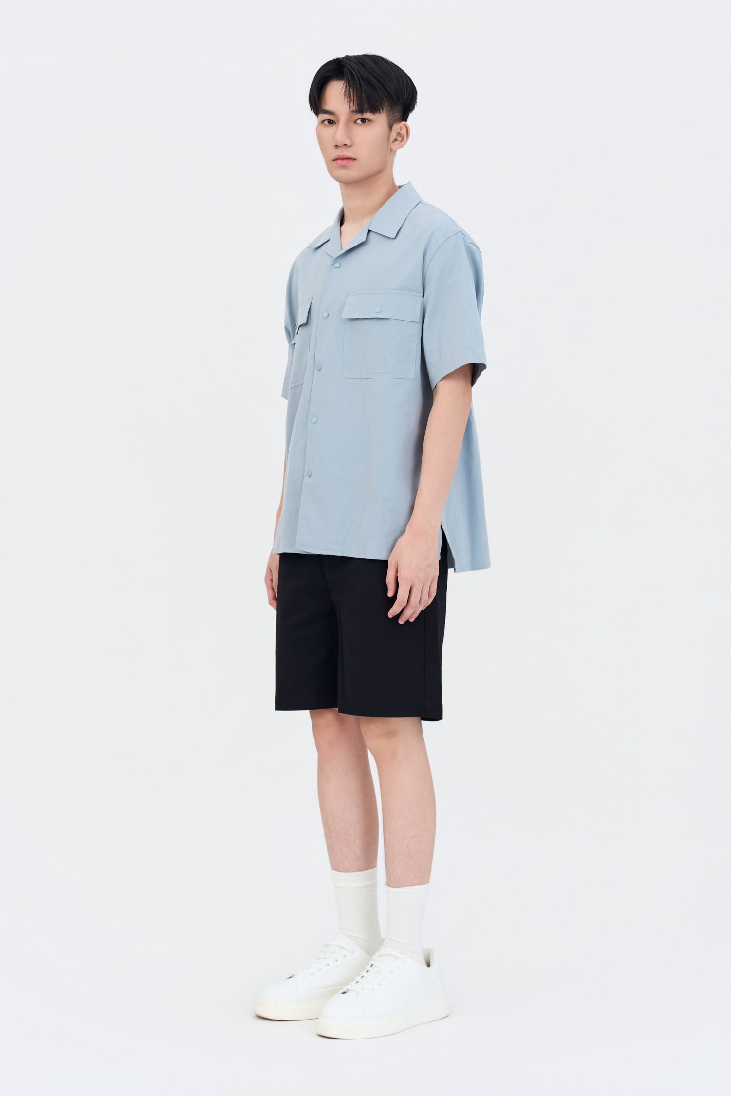 Relaxed Fit Cotton Twill Bermudas - Black