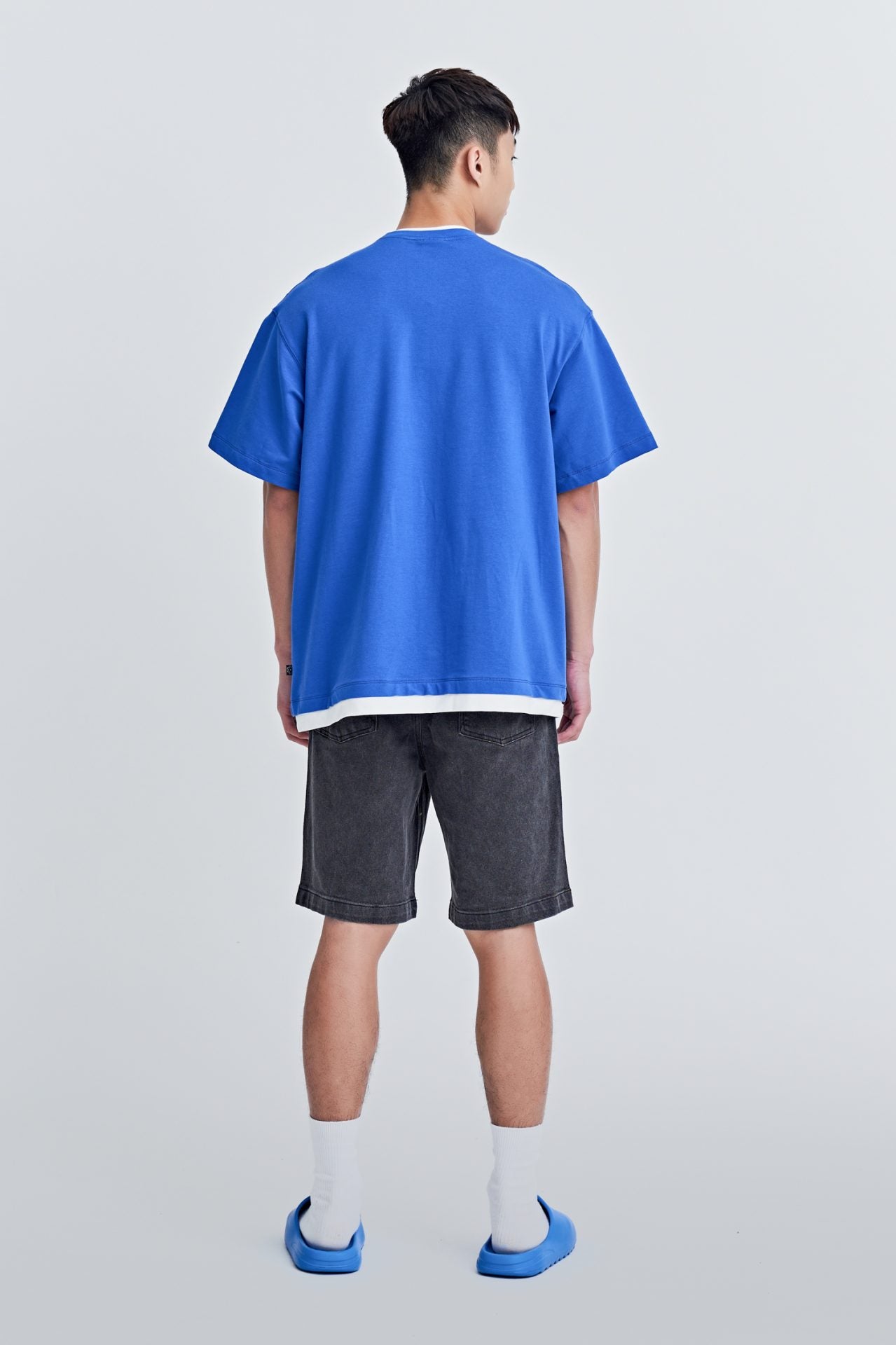 (C) Jersey Double Collar-Hem Tee - Cobalt