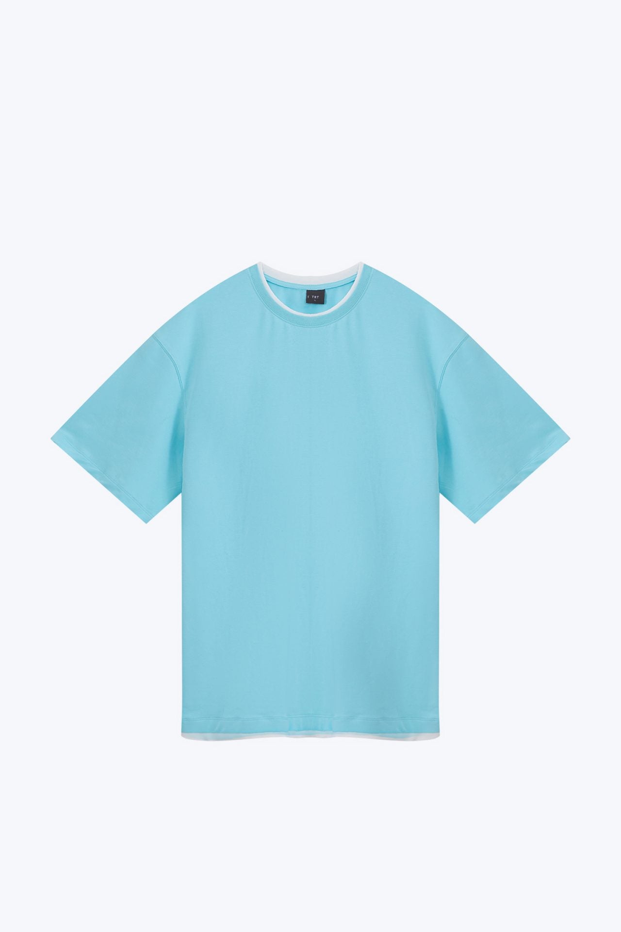(C) Jersey Double Collar-Hem Tee - Aqua