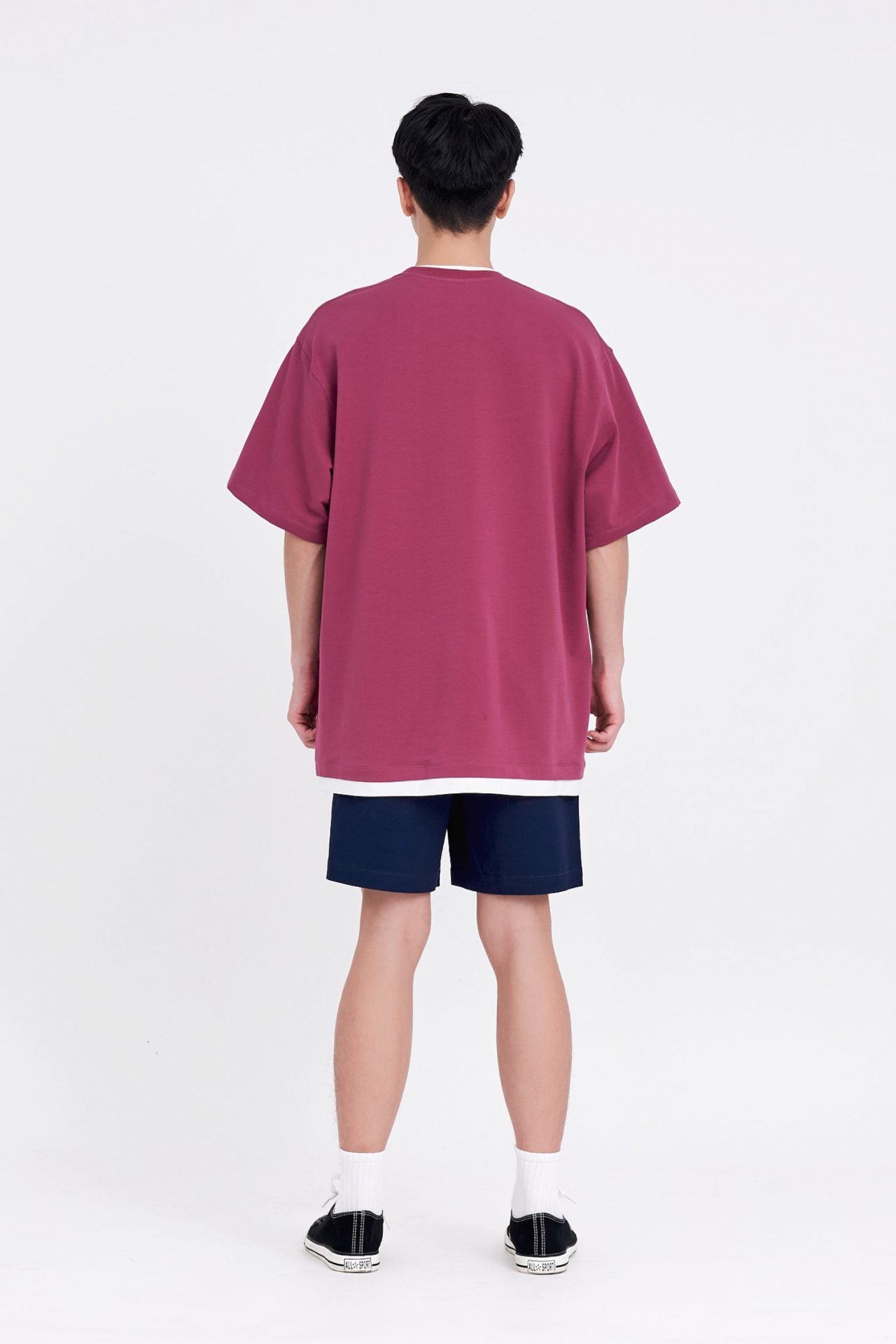 (C) Jersey Double Collar-Hem Tee - Plum