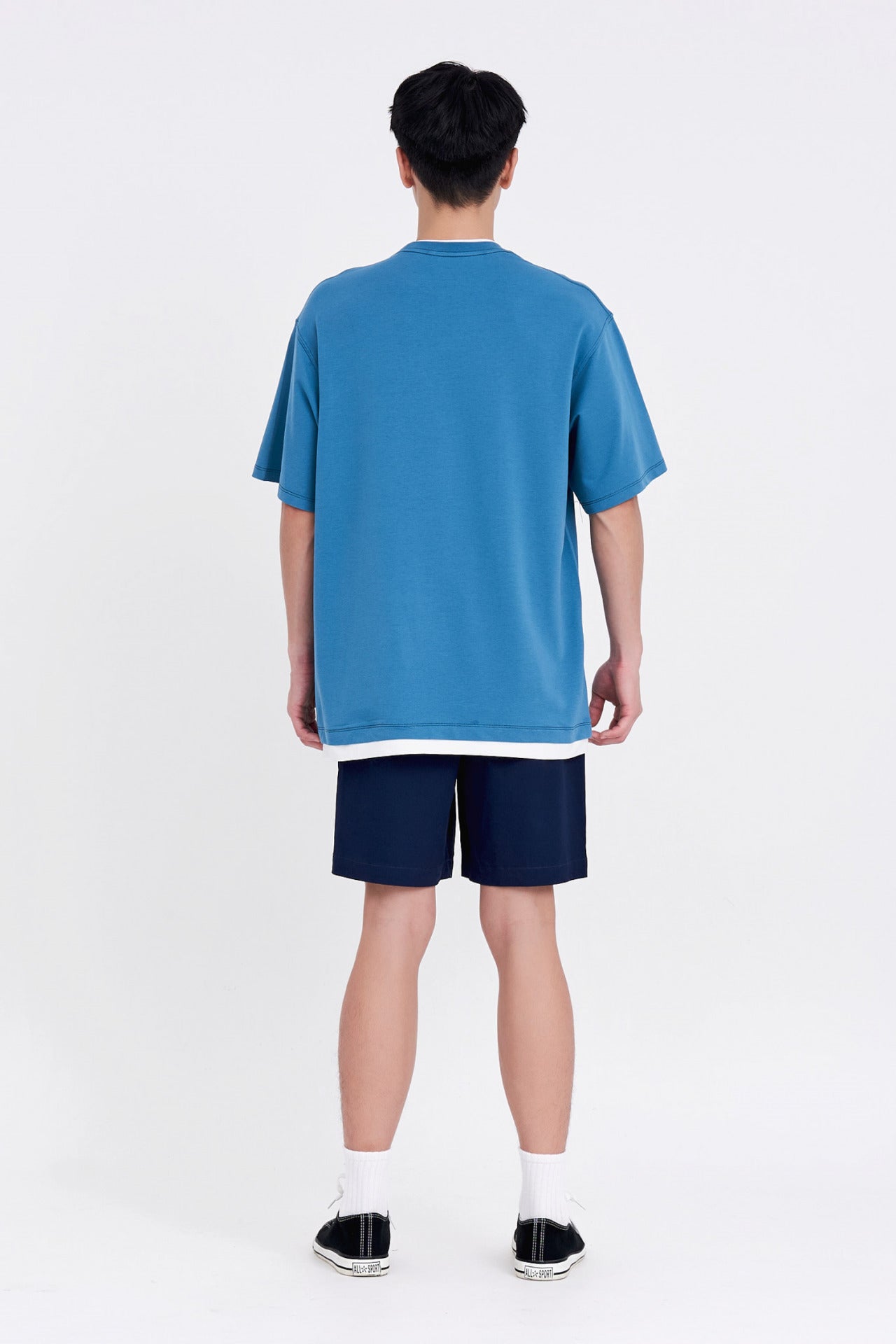 (C) Jersey Double Collar-Hem Tee - Teal