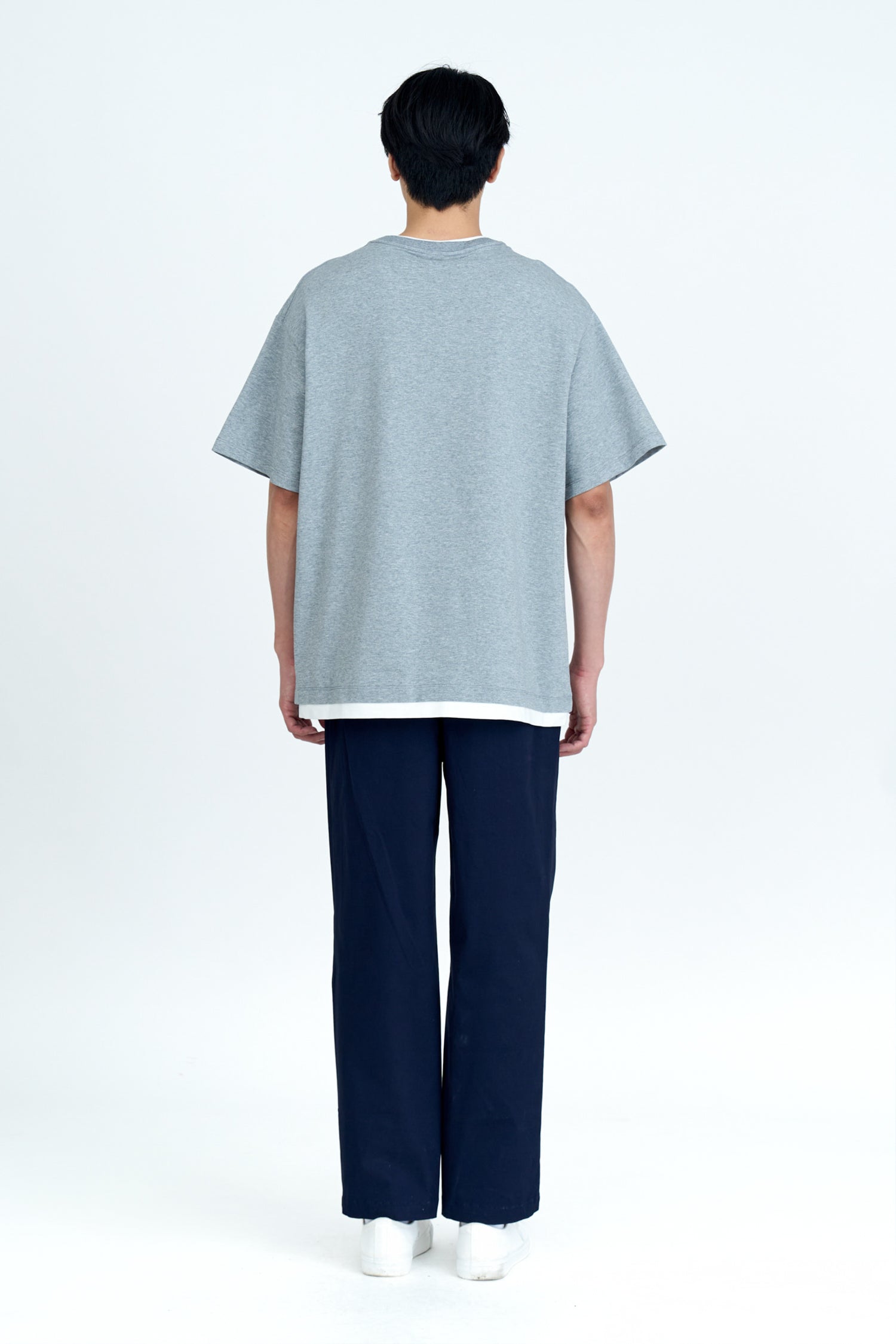 (C) Jersey Double Collar-Hem Tee - Light Heather Grey