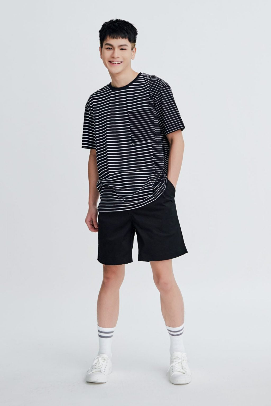 Cotton Jersey Striped Panel Tee