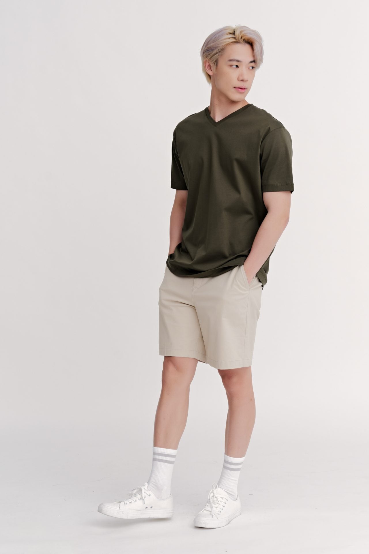 (A) Classic Regular-Fit V Neck Tee - Army Green