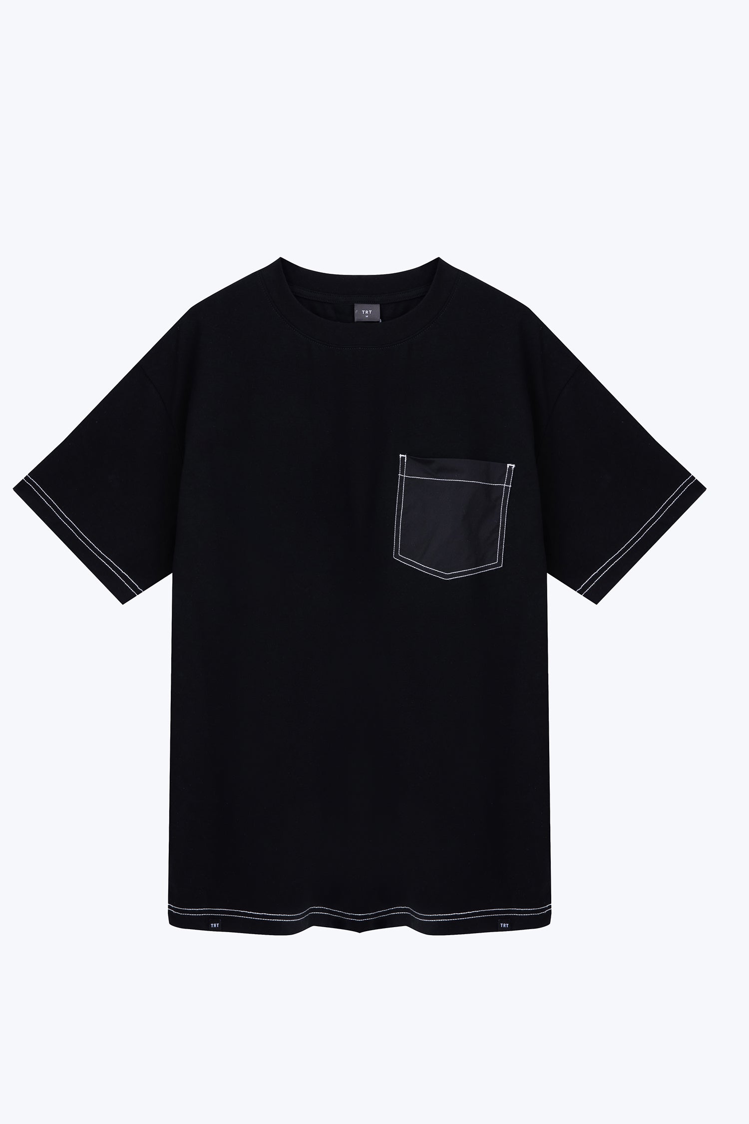 (C) Oversized Contrast Stitch Patch Pocket Tee