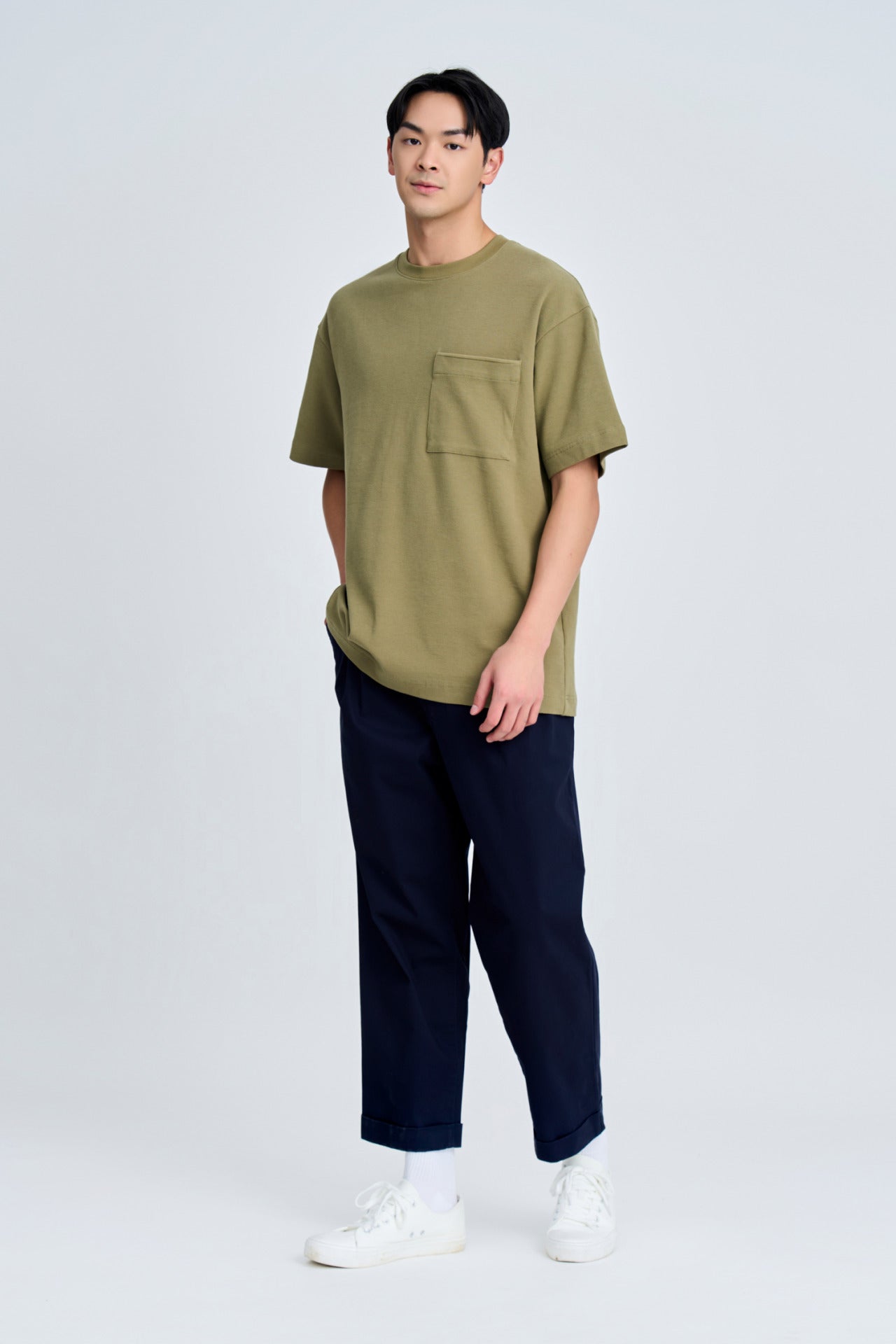 (C) Oversized Waffle Jersey Tee - Dark Olive Green