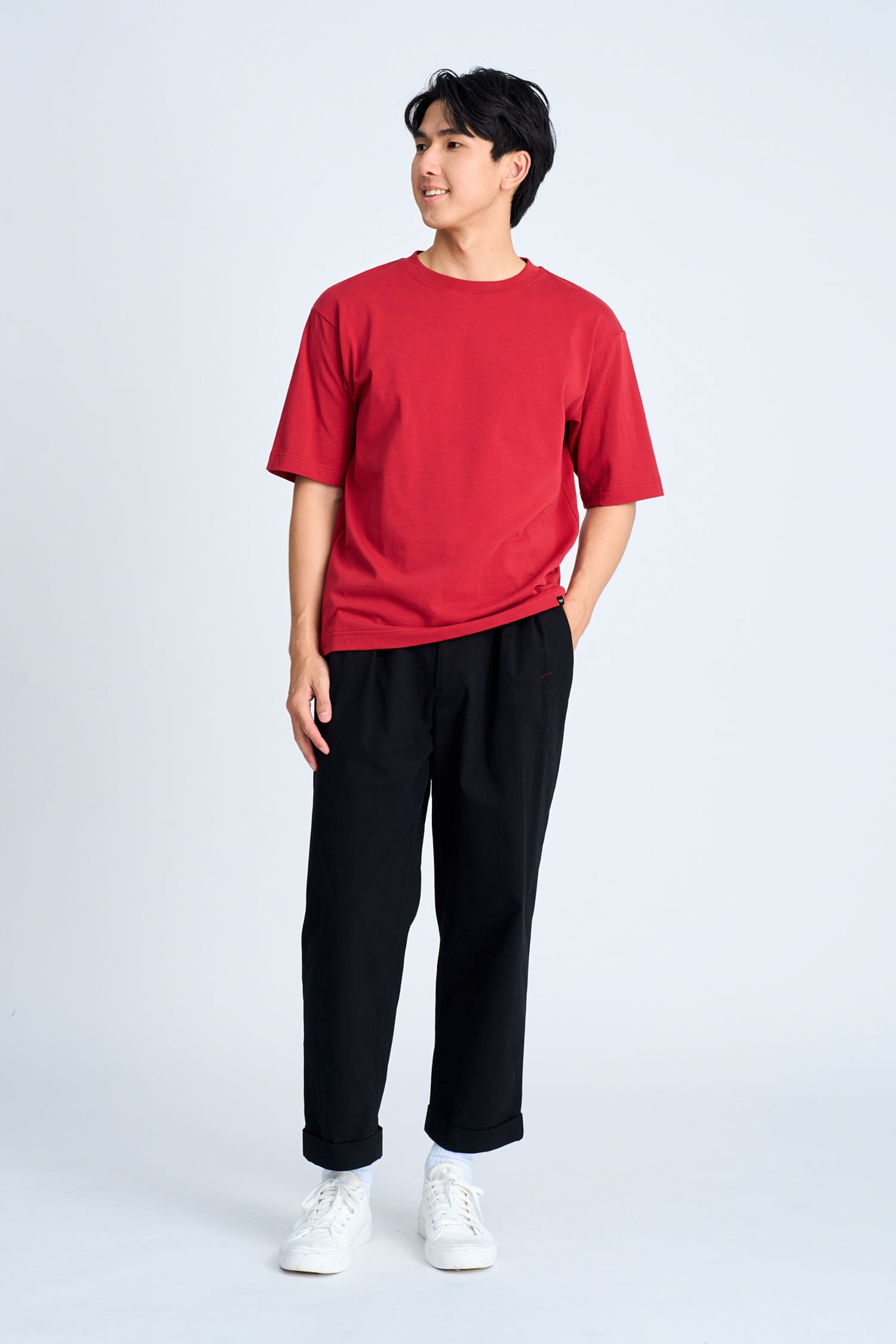 (B) Classic Relaxed-Fit Crew Neck Tee - Crimson