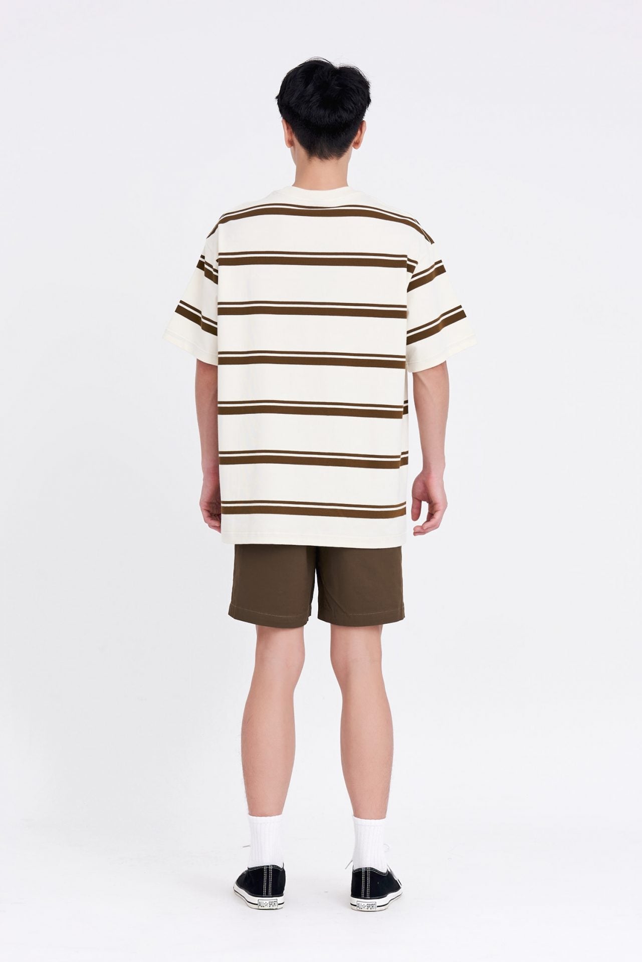 Oversized Wide Contrast Stripes Tee - Brown Stripes