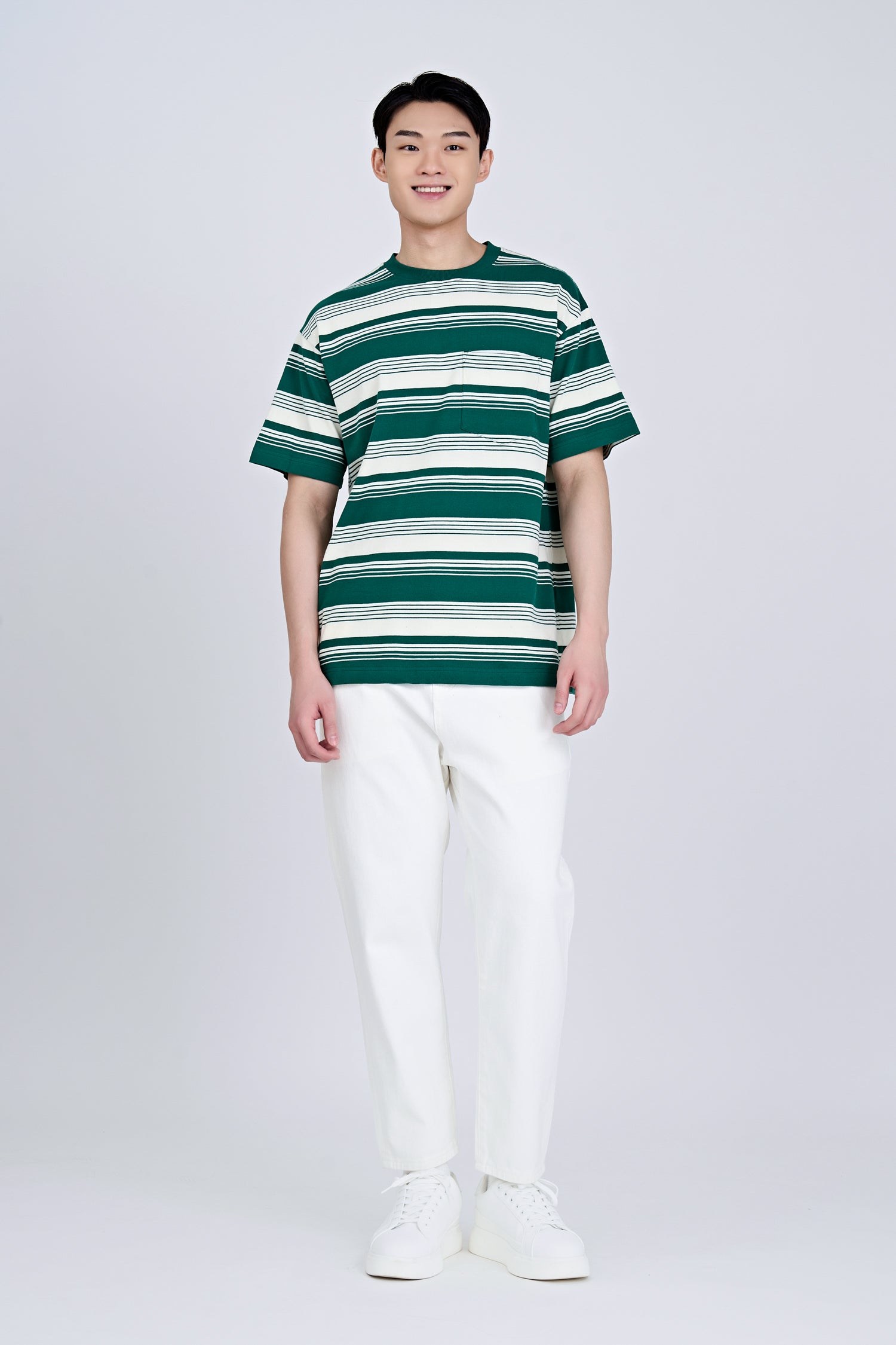 Oversized Wide Contrast Stripes Tee - Emerald Stripes