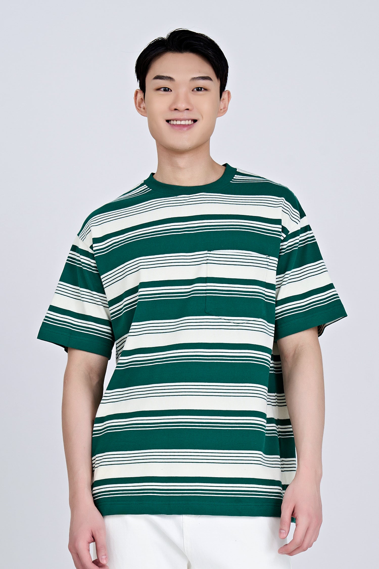 Oversized Wide Contrast Stripes Tee - Emerald Stripes