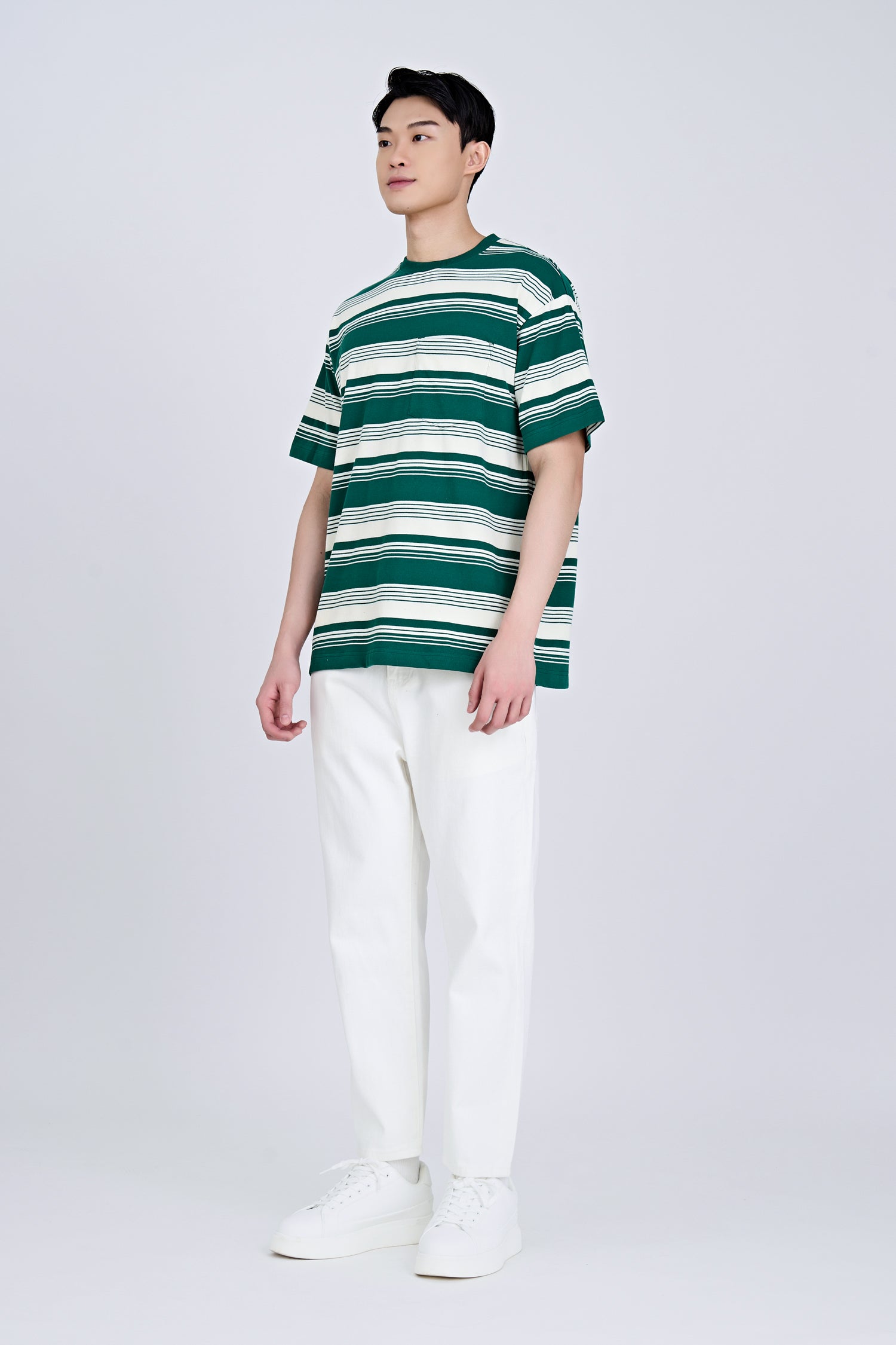 Oversized Wide Contrast Stripes Tee - Emerald Stripes