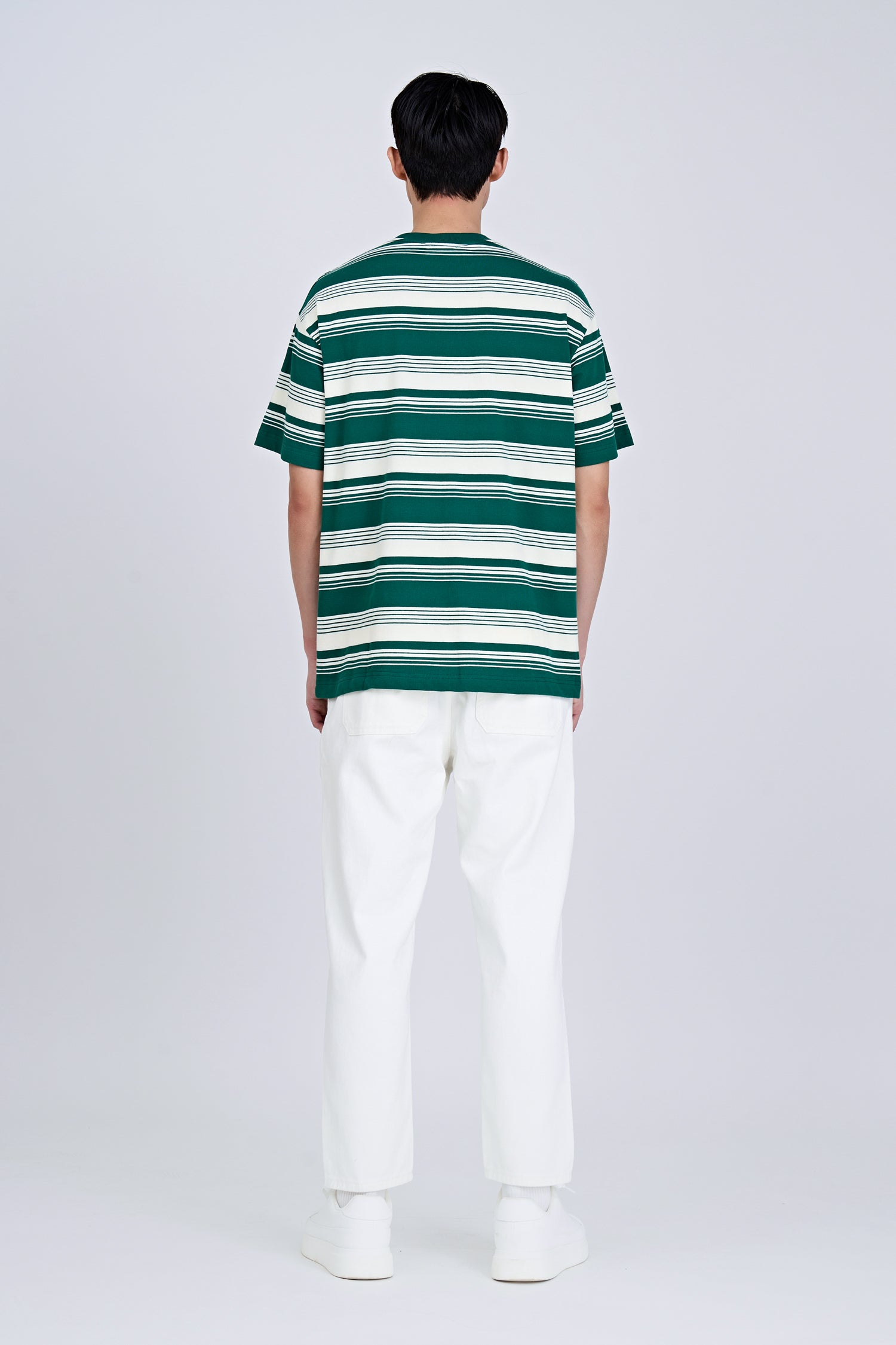 Oversized Wide Contrast Stripes Tee - Emerald Stripes