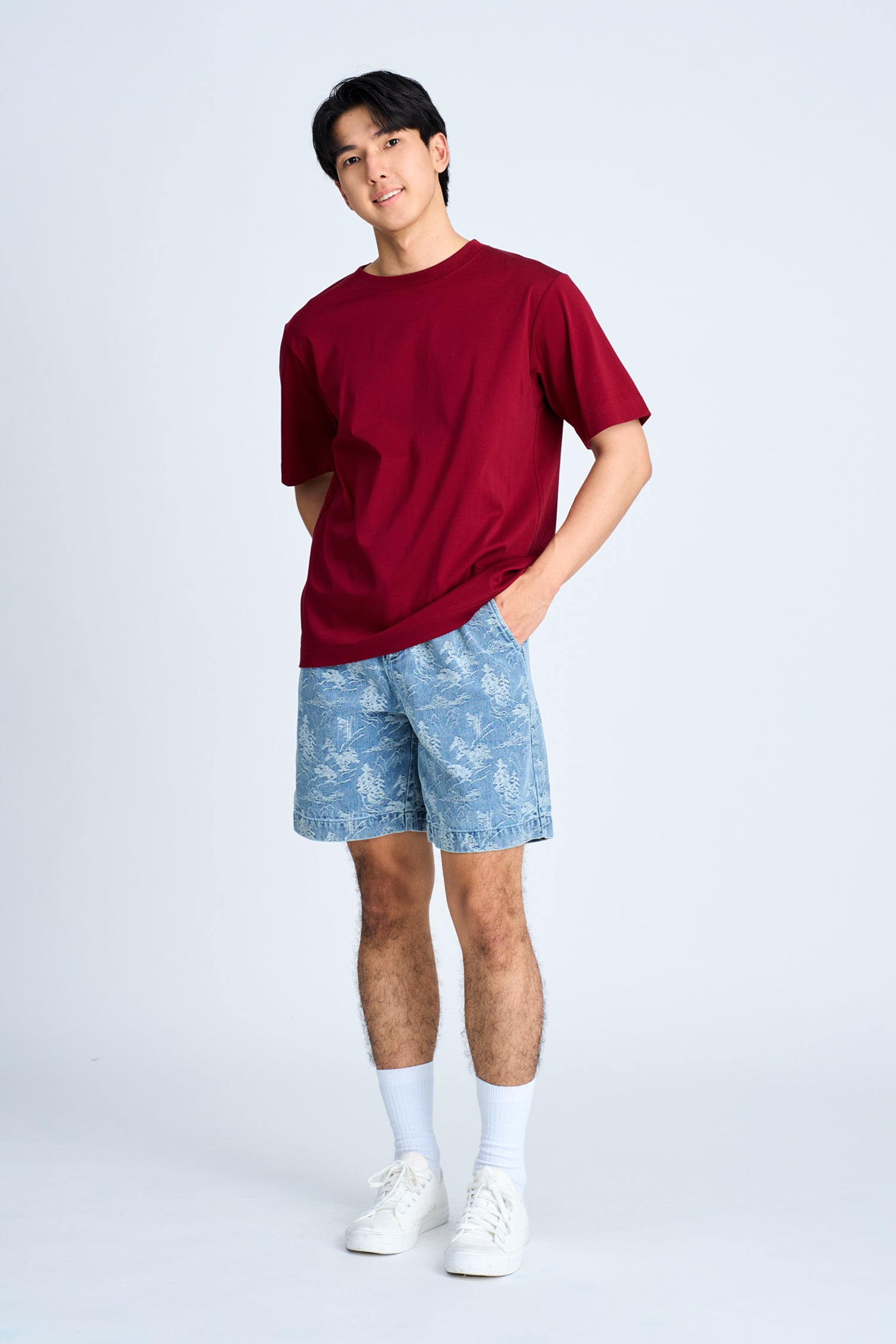 (A) Essential Crew Neck Tee - Maroon Red