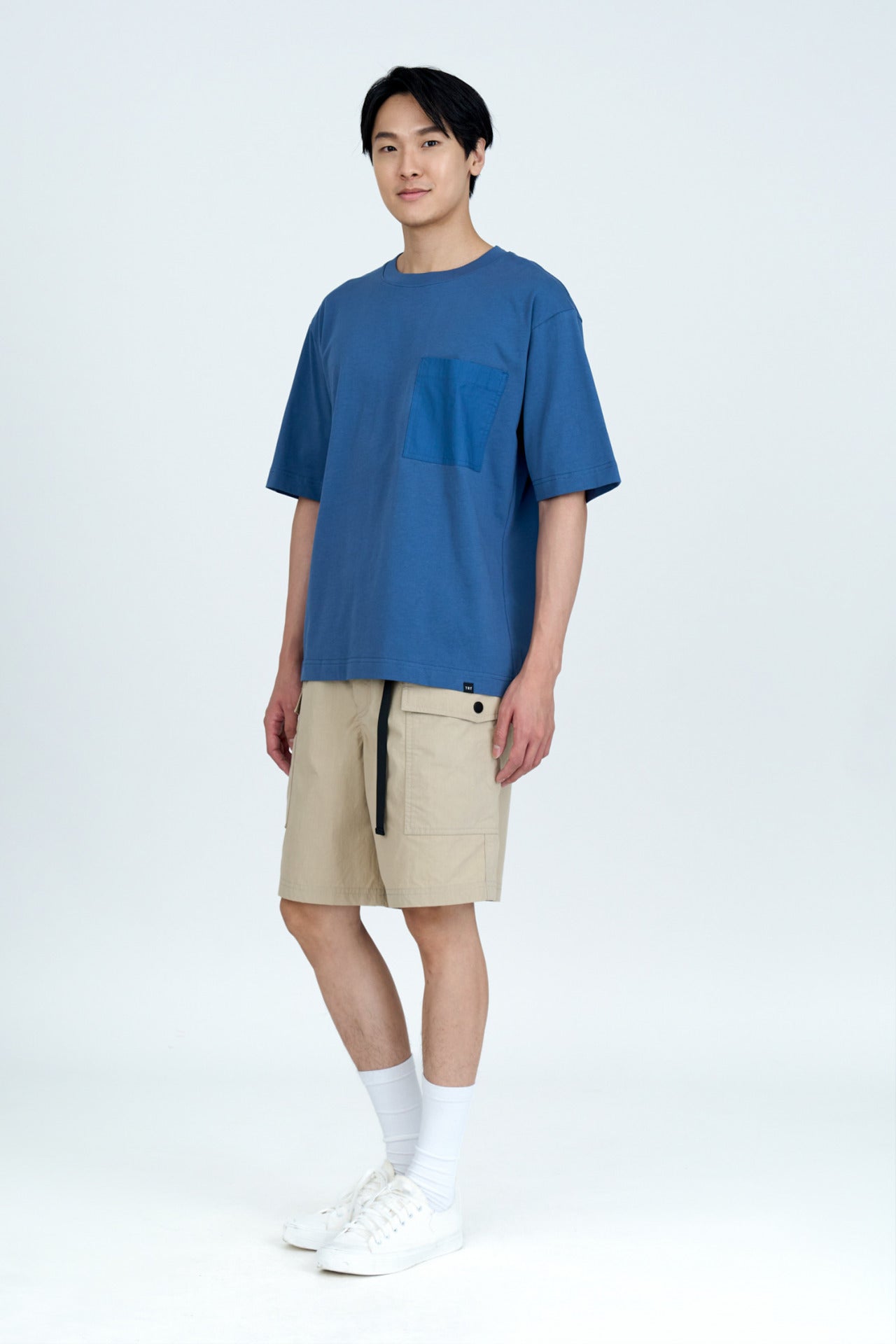 (B) Relaxed-fit Patch Pocket Tee - Dark Grey Blue