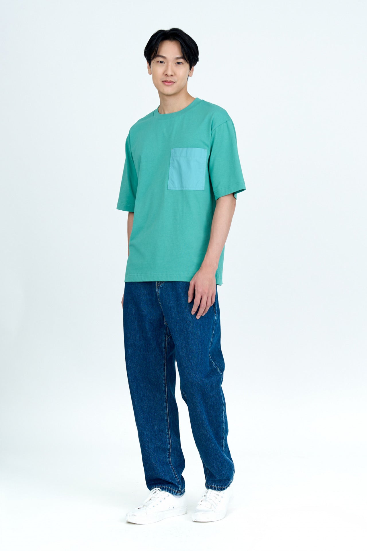 (B) Relaxed-fit Patch Pocket Tee - Teal Green