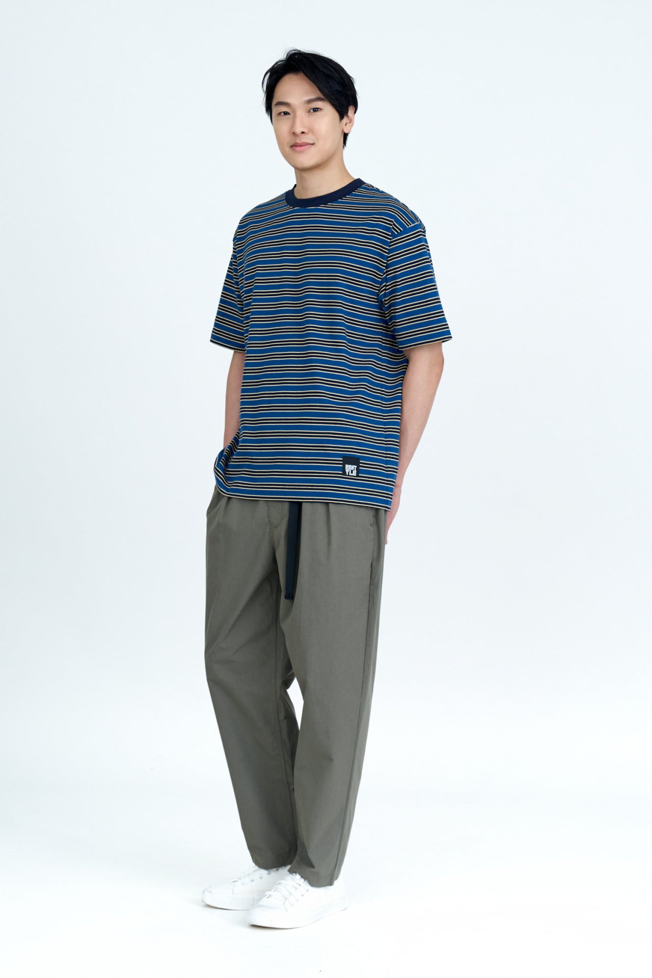 (B) Jersey Multi-Color Striped Tee - Stripes Black