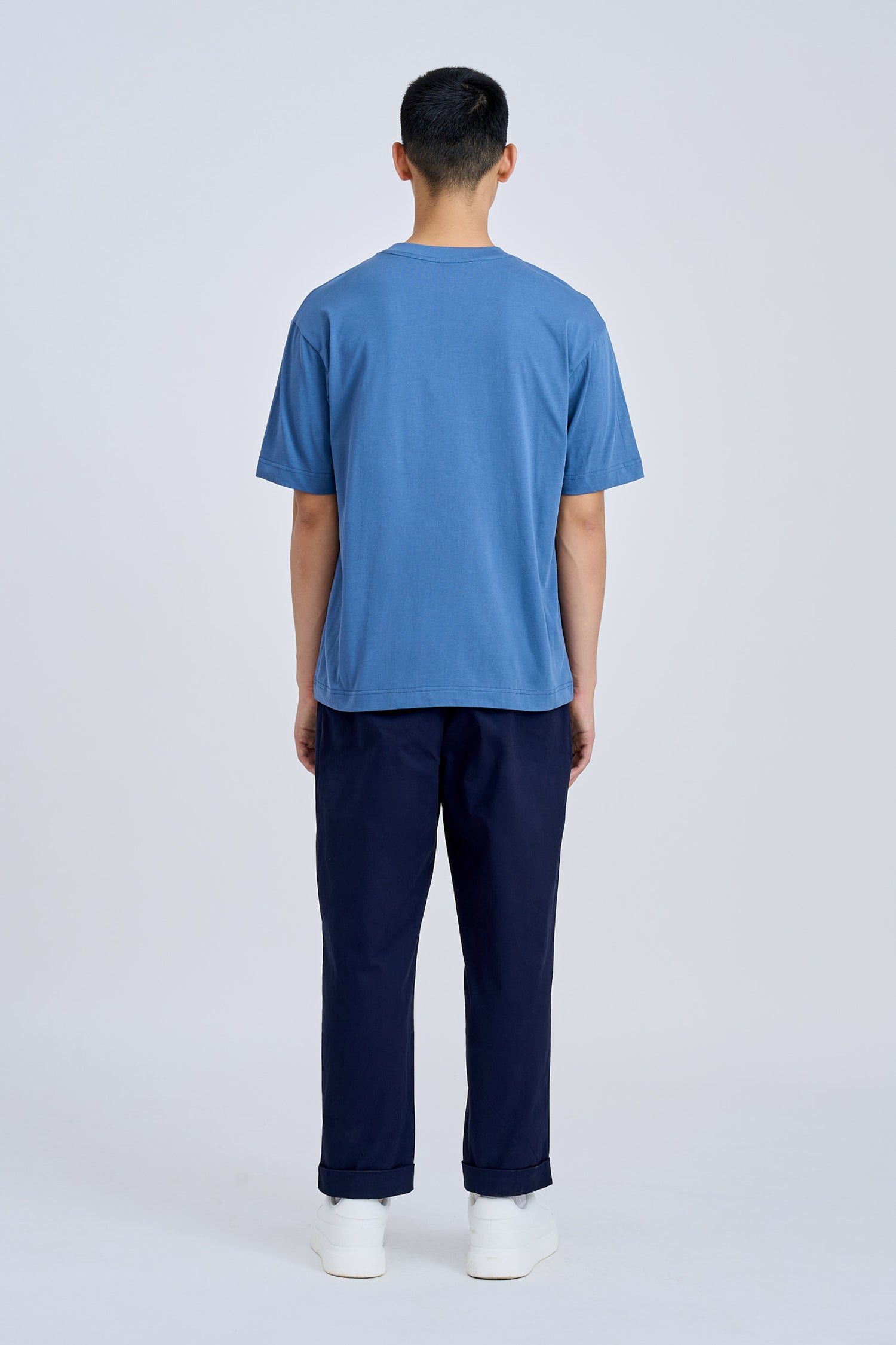 (B) Contrast Patch Pocket Tee - Steel Blue