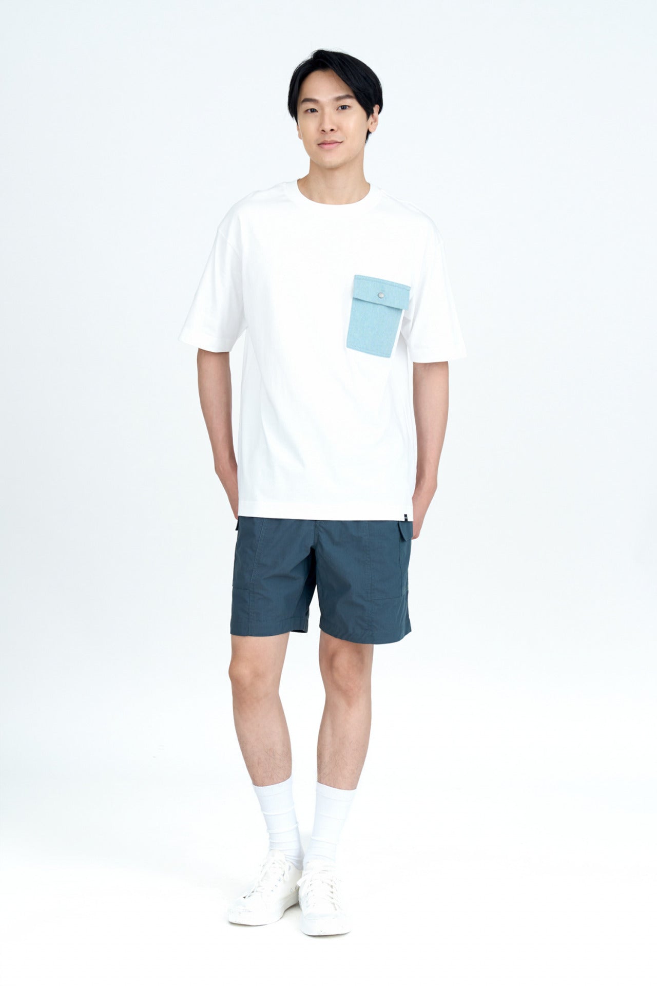 (B) Flapped Patch Pocket Tee - Cream